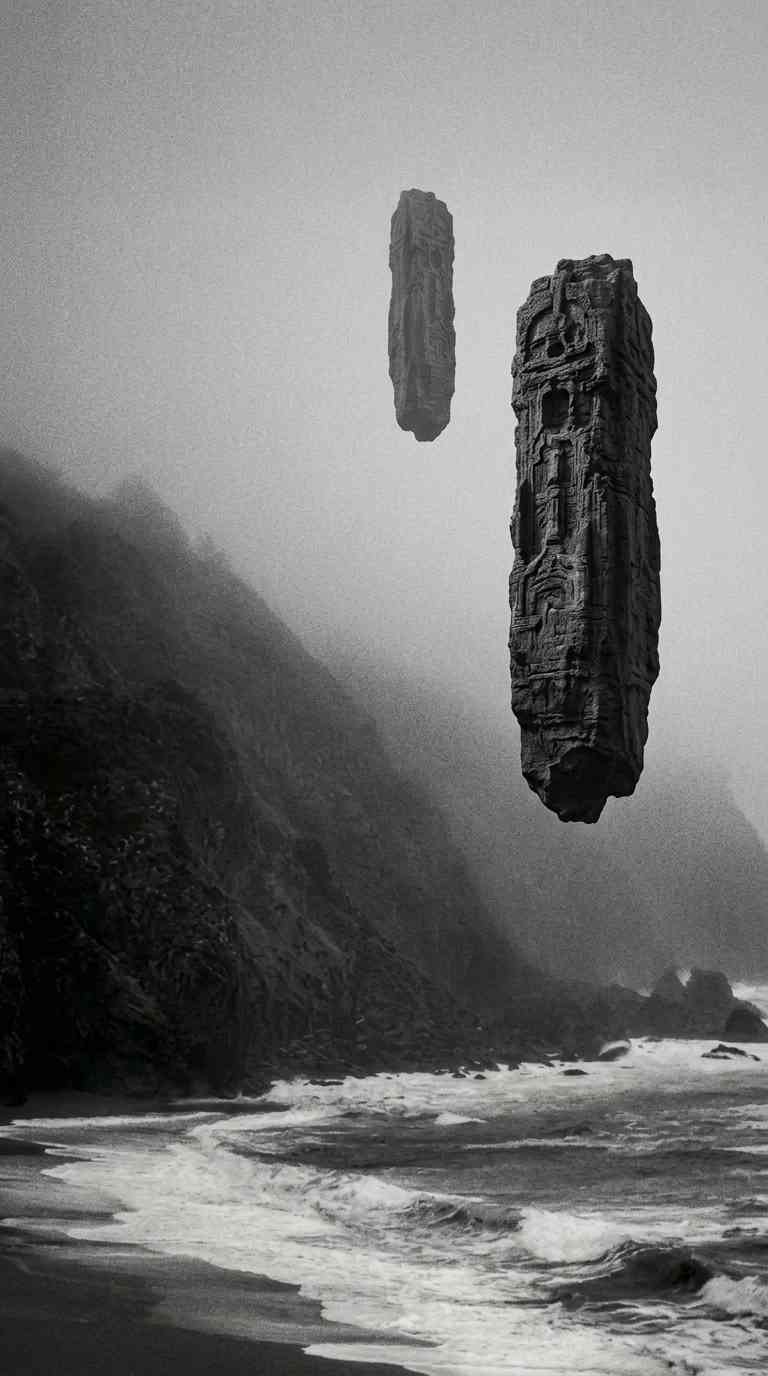 Floating Monoliths Coast - 4K Phone Wallpaper