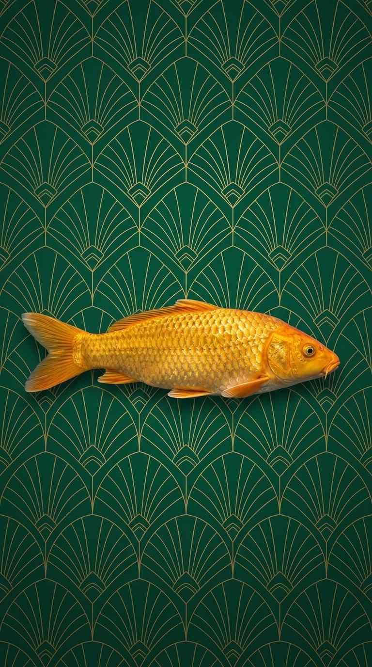 Goldener Koi Art Deco Muster - 4K Hintergrundbild