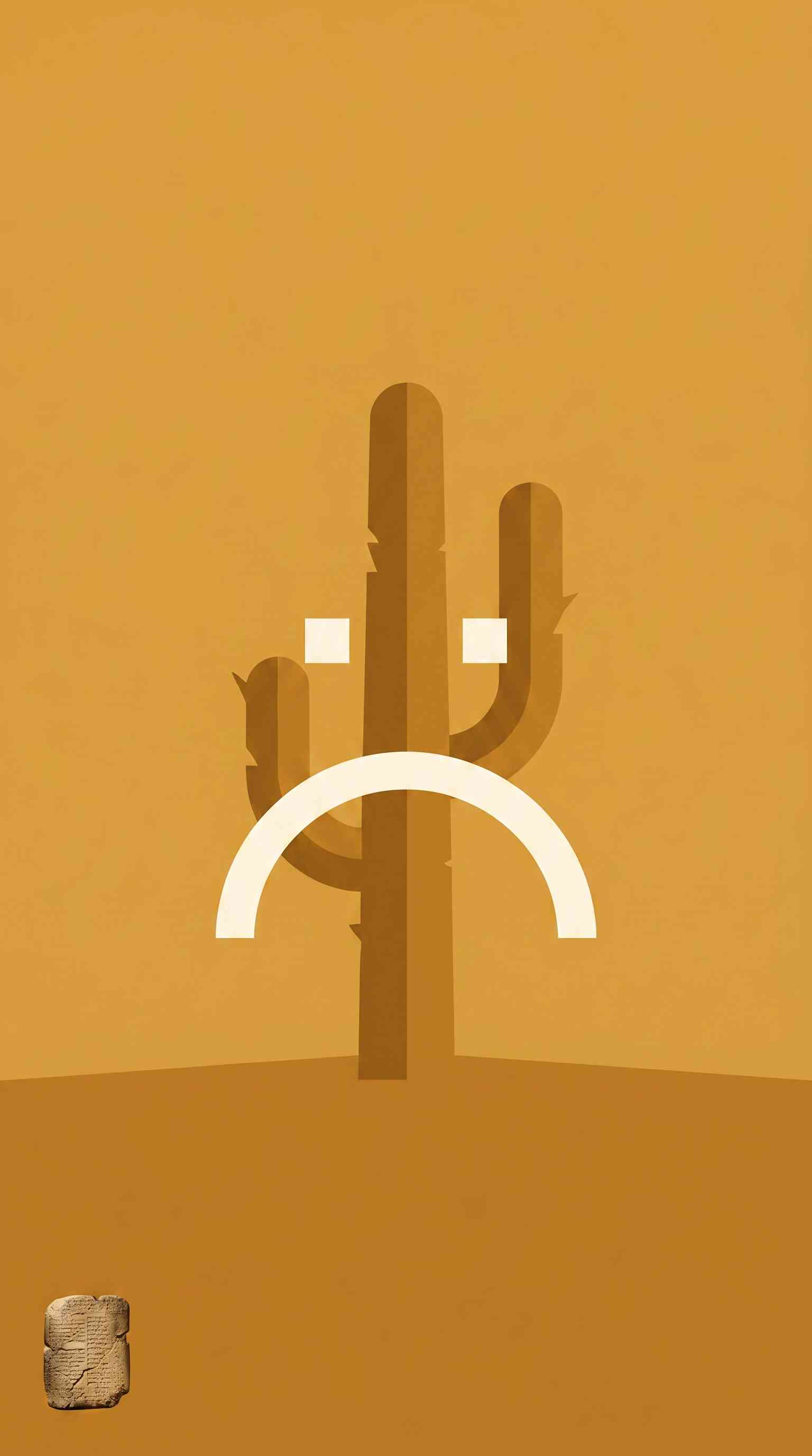 Sad Cactus Minimalist Art - 4K Phone Background