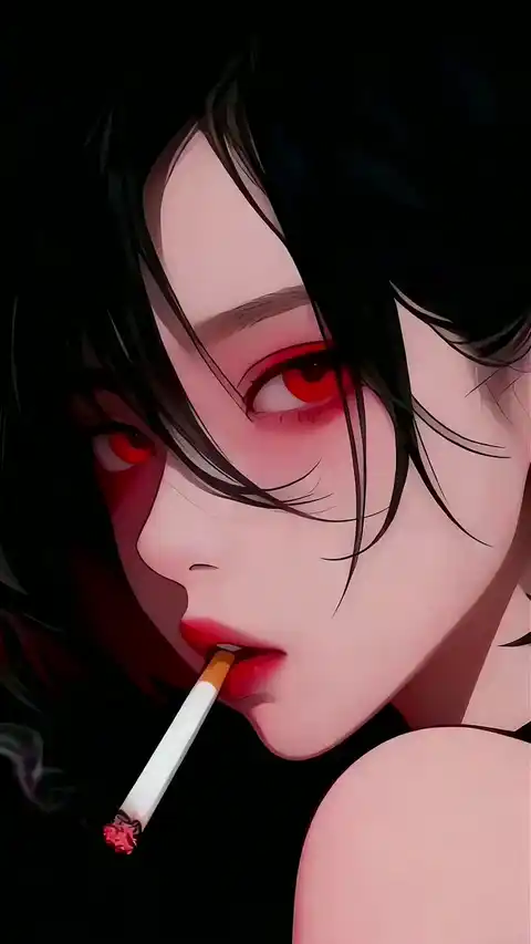 Anime Girl Smoking Red Eyes - Live Wallpaper