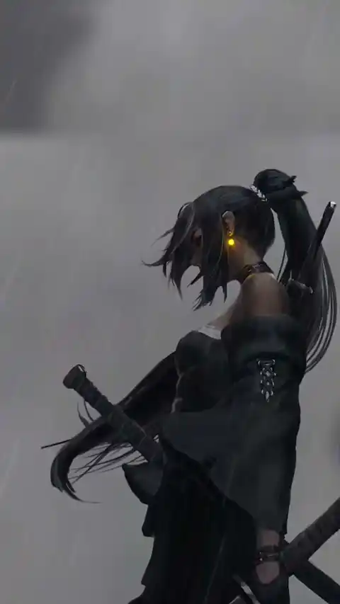 Dark Samurai Girl Rainy Anime - Live Wallpaper