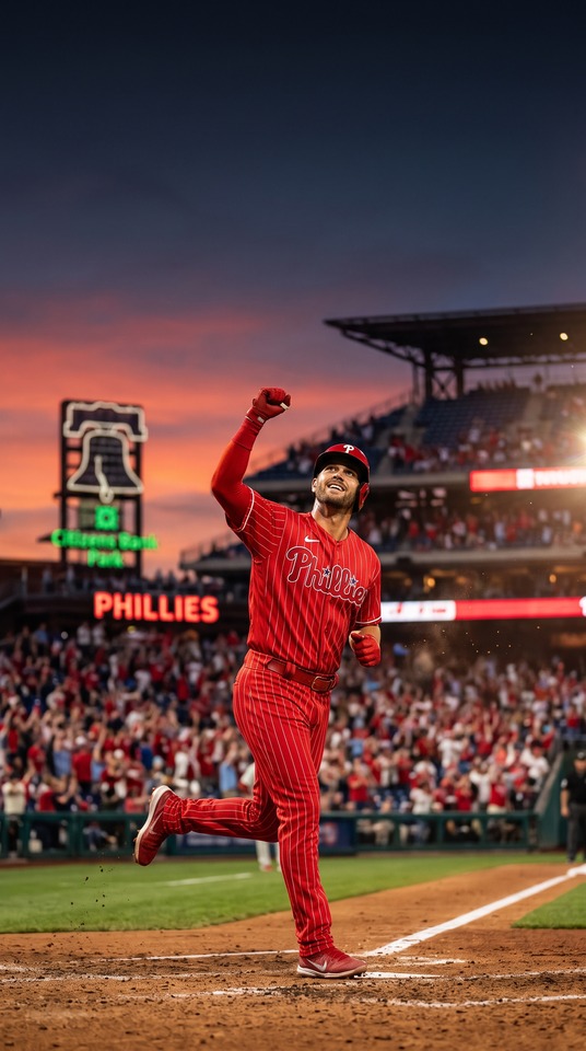 Phillies Baseball Player Home Run - 4K Phone Wallpaper
