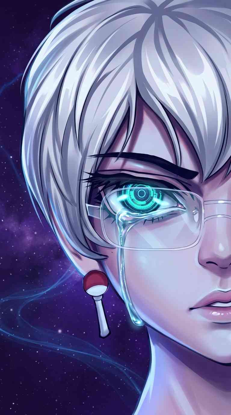 Anime Mädchen Weiße Haare Uchiha Cyber - 4K Wallpaper