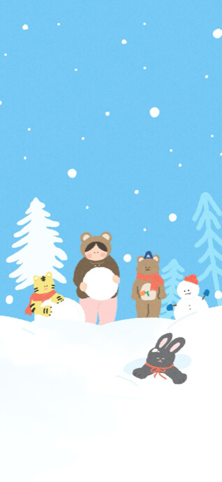 Süße Wintertiere & Kind - 4K Handy Wallpaper