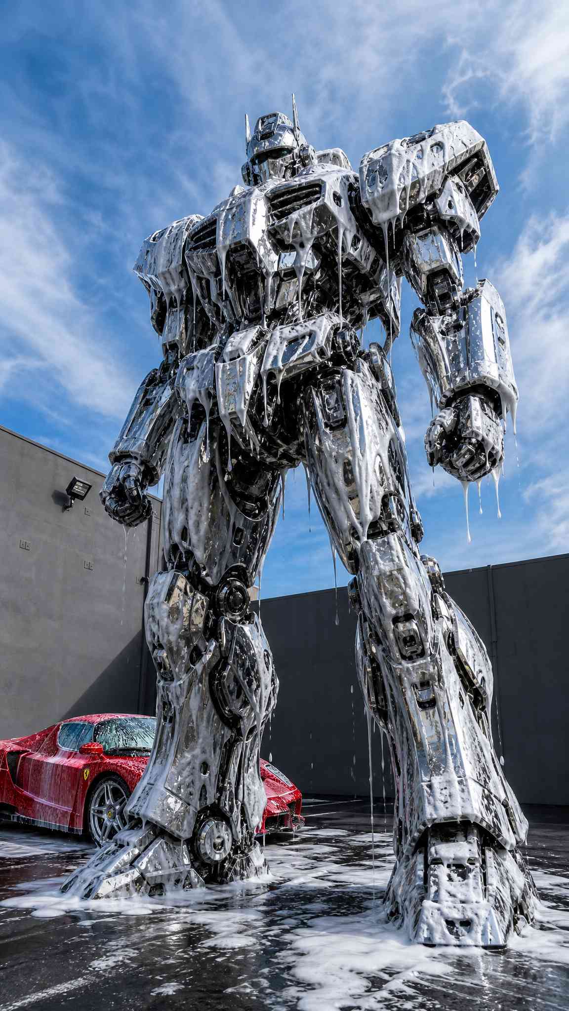 Epic Optimus Prime Robot Car Wash 4K Wallpaper
