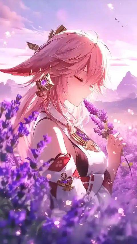 Yae Miko Lavender Field Anime Live Wallpaper