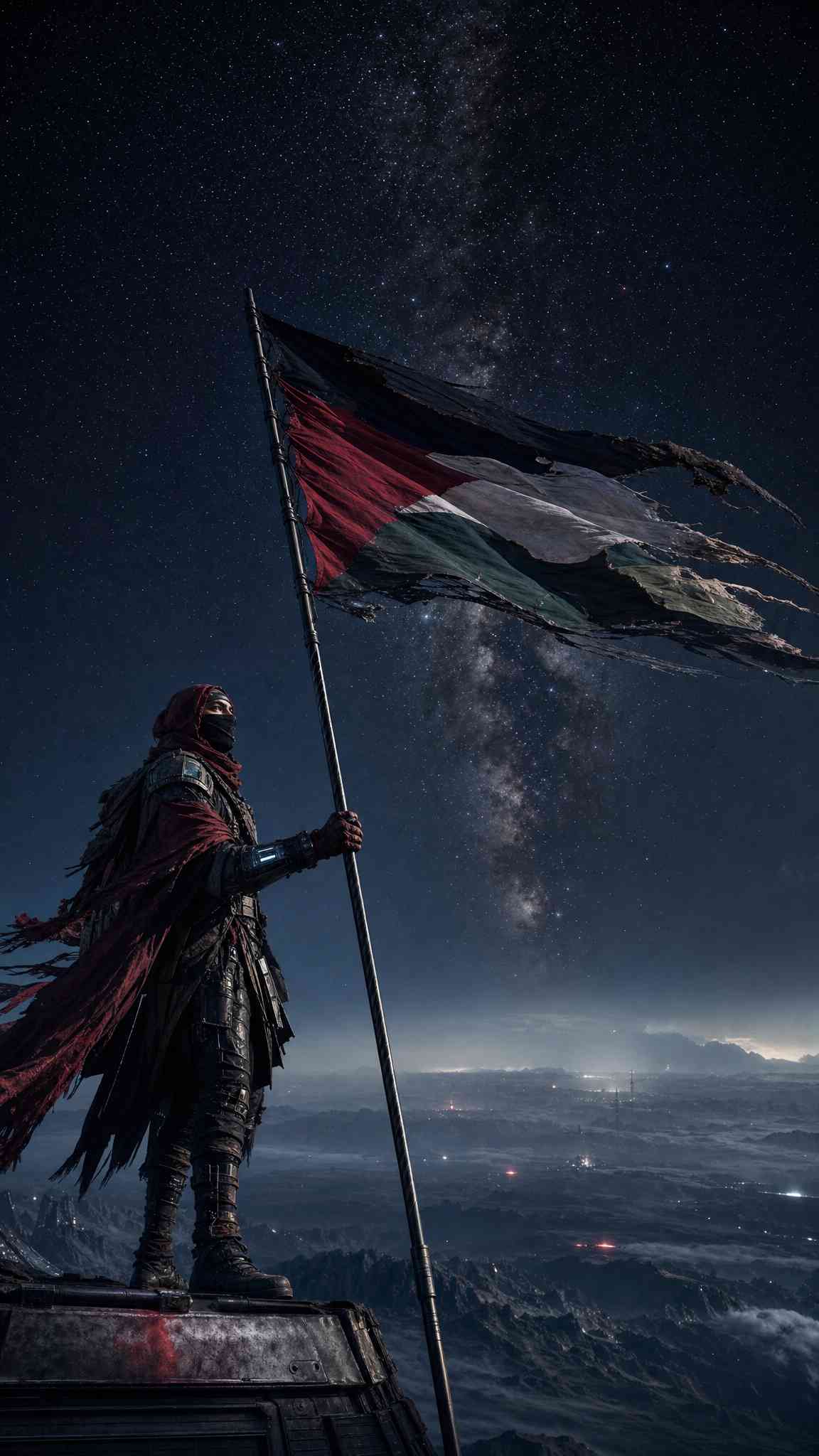 Palestinian Warrior Night Sky - 4K Wallpaper