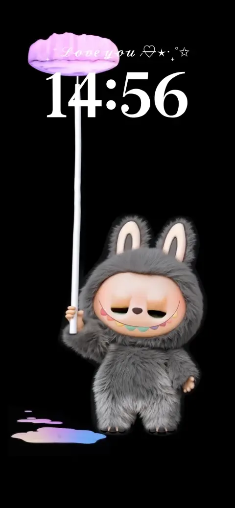 Labubu Gris Fluffy - Fond d'Écran Mobile 4K