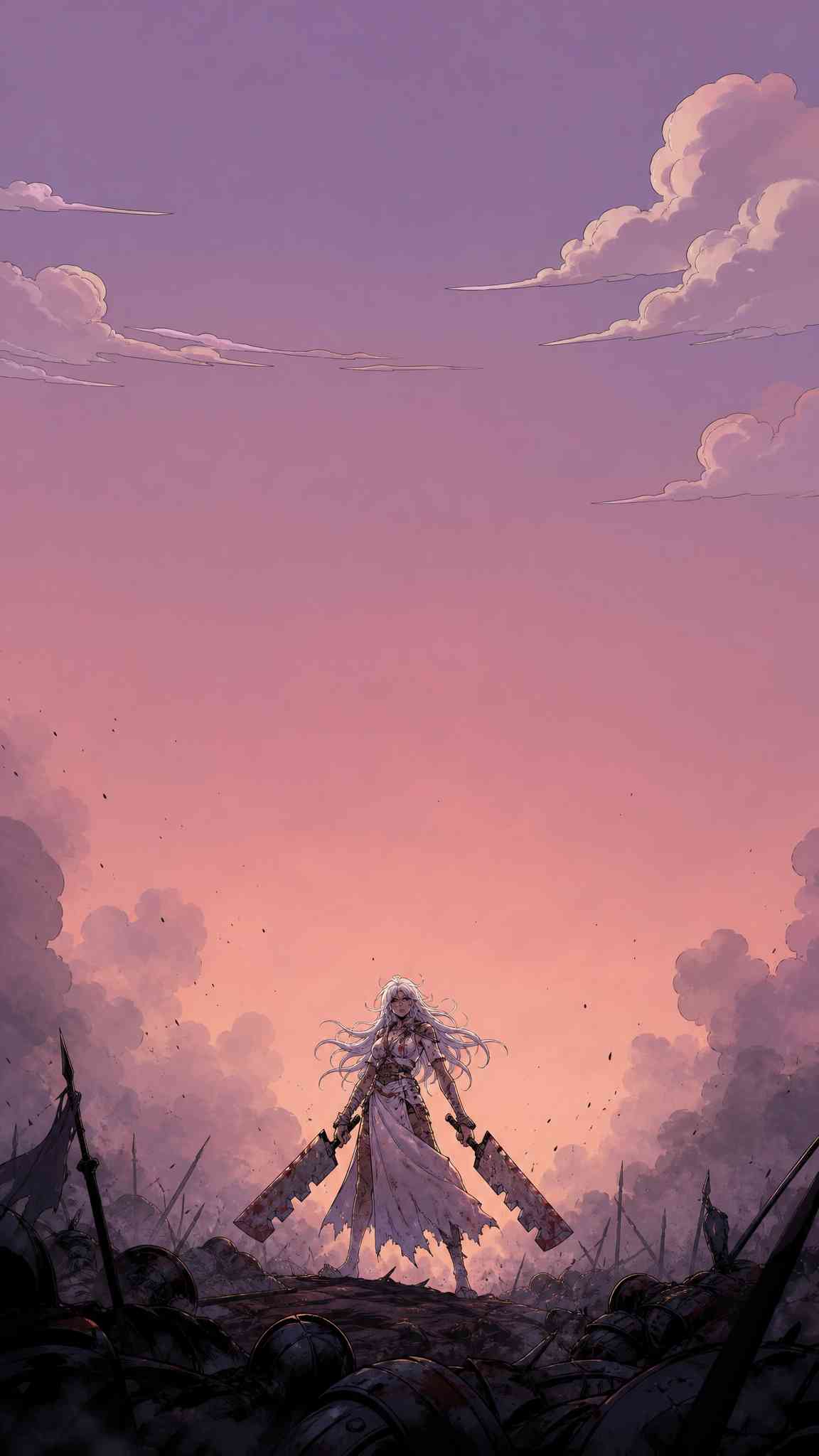 White Haired Warrior Dual Swords - 4K Wallpaper