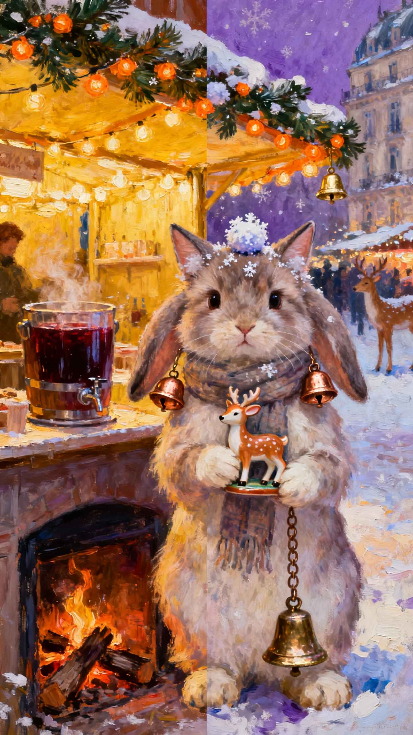Conejo Navideño Óleo - 4K Fondos de Pantalla