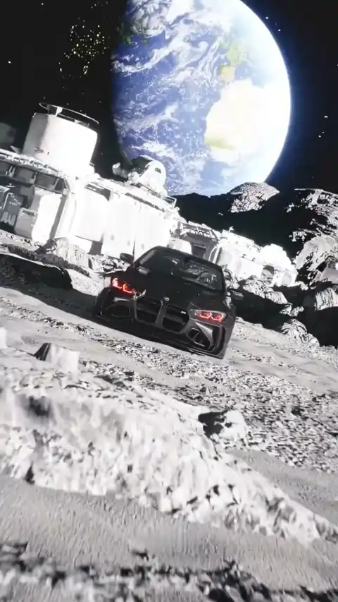 Black Sports Car Moon Space - Live Wallpaper