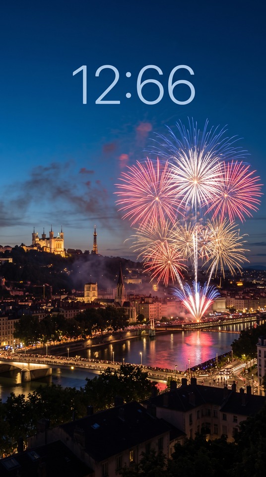 Lyon Fireworks July 14 2026 - 4K Phone Background