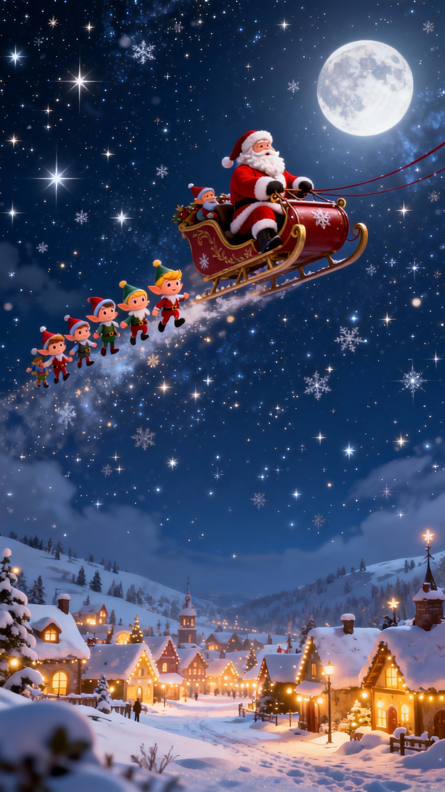 Santa Claus Volando en Trineo - Fondos para Celular