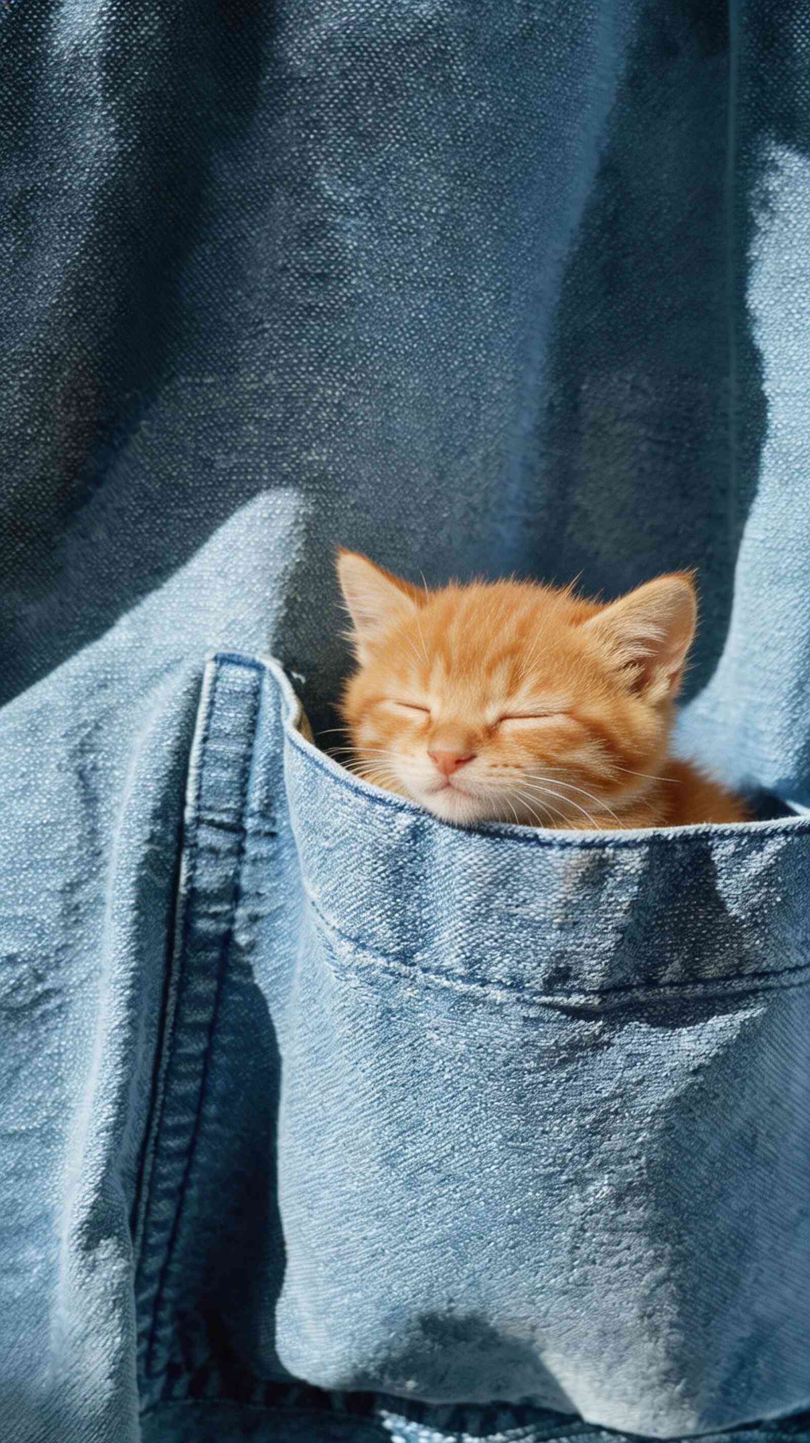 Sleeping Orange Kitten Denim - 4K Wallpaper