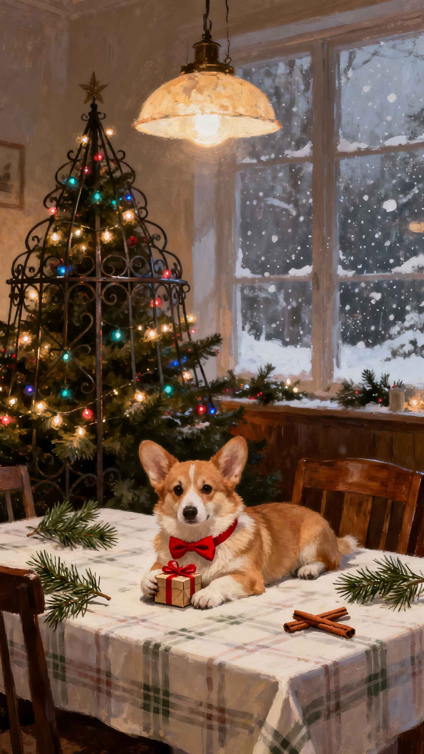 Corgi de Noël Artistique - Fond d'Écran 4K & Arrière-plan