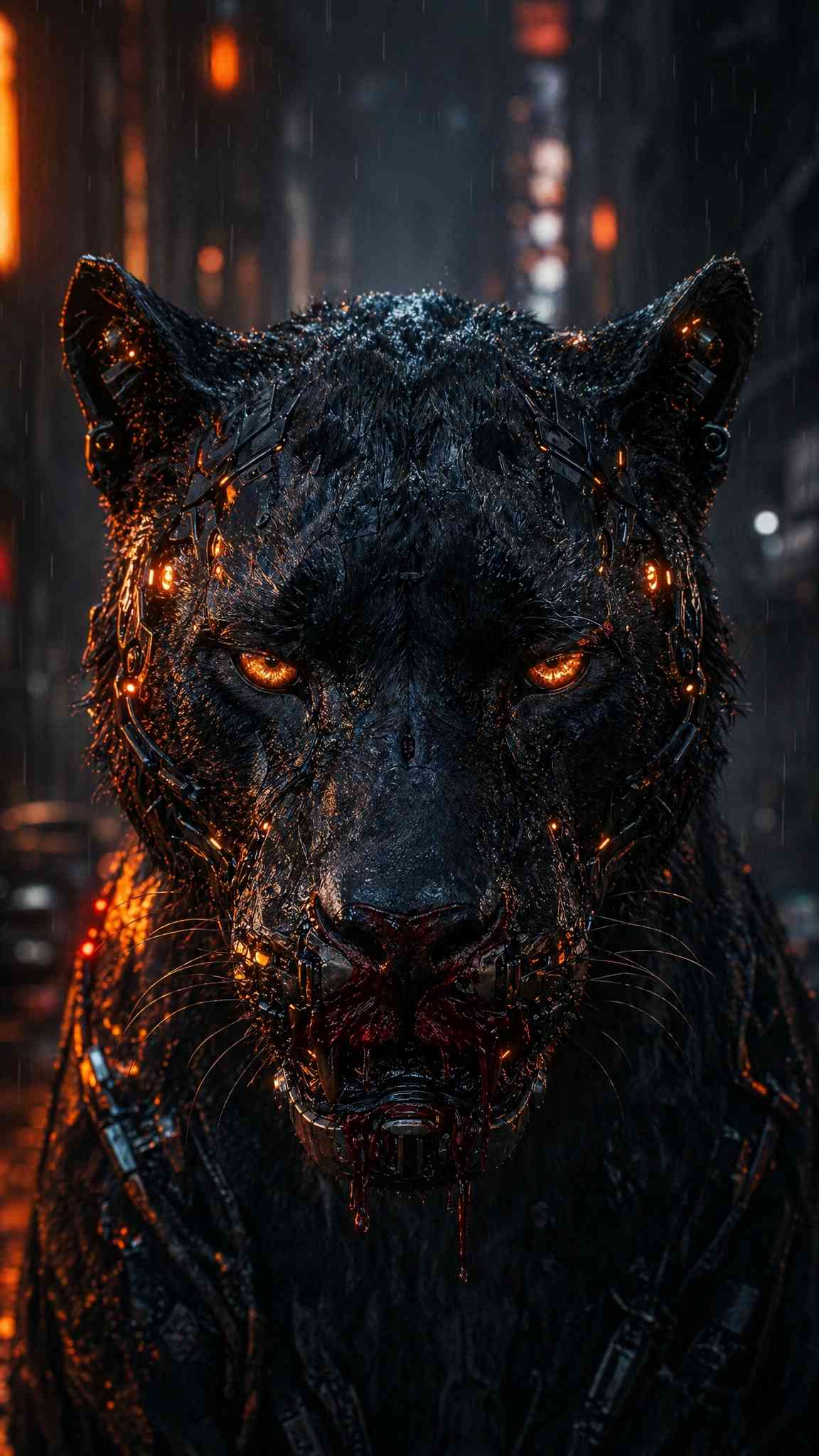Cybernetic Black Panther Glowing Eyes - 4K Wallpaper