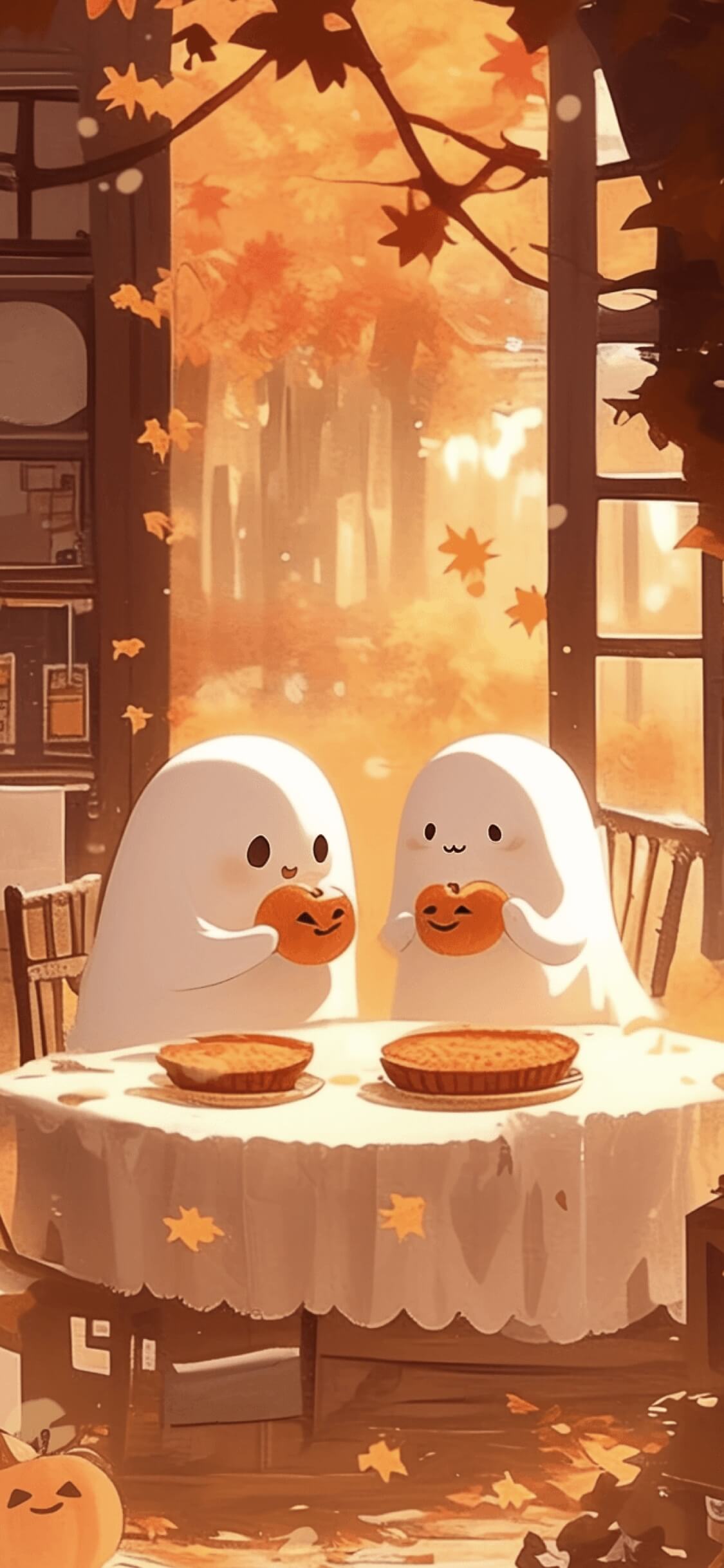 Cute Ghosts Autumn Feast - 4K Wallpapers
