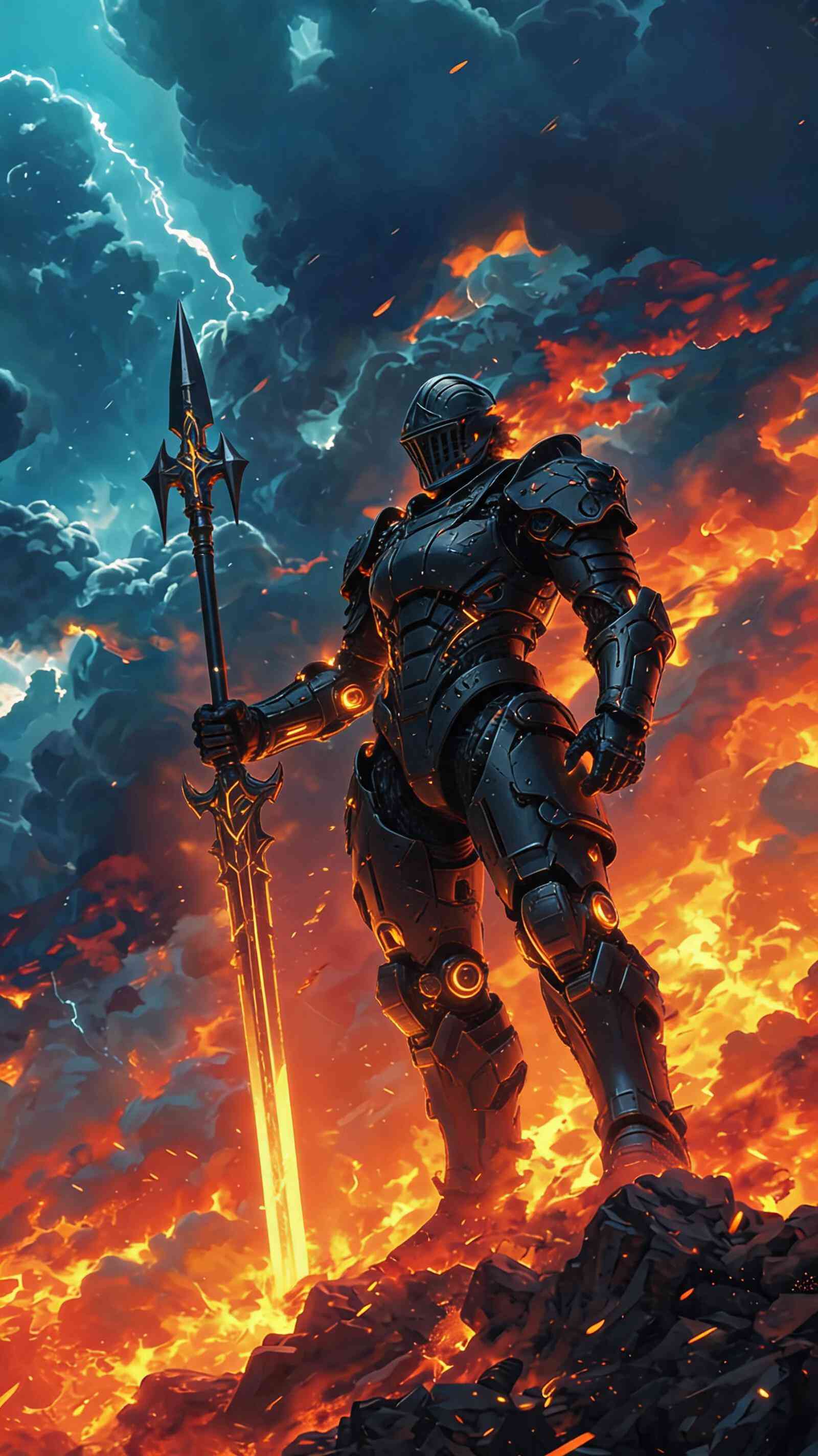 Dark Knight Fire Spear - 4K Wallpaper