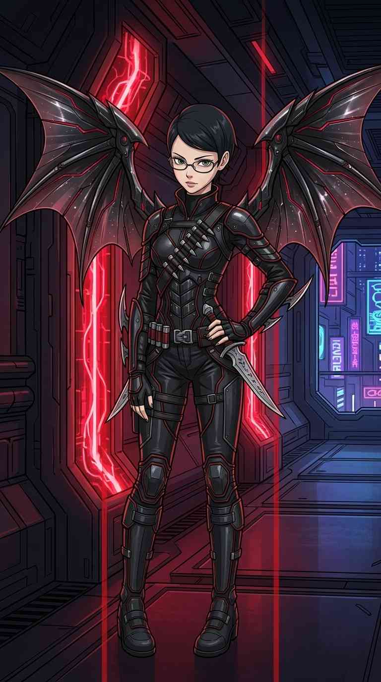Guerrera Cyberpunk con Alas - Fondo 4K para Celular