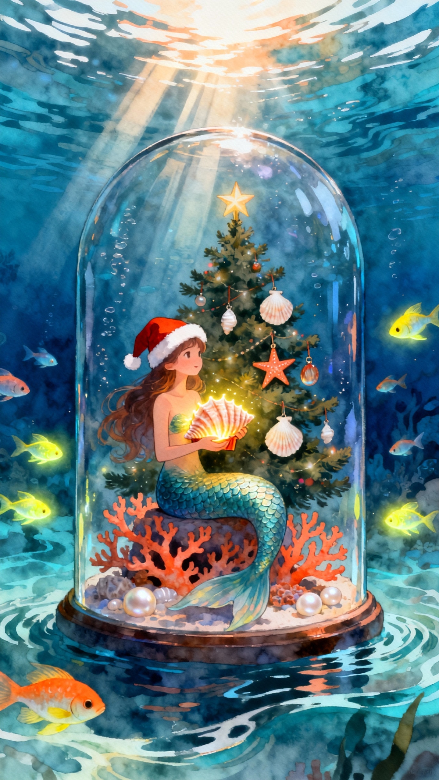 Sirène de Noël Aquarelle - Fond d'écran 4K & Arrière-plan