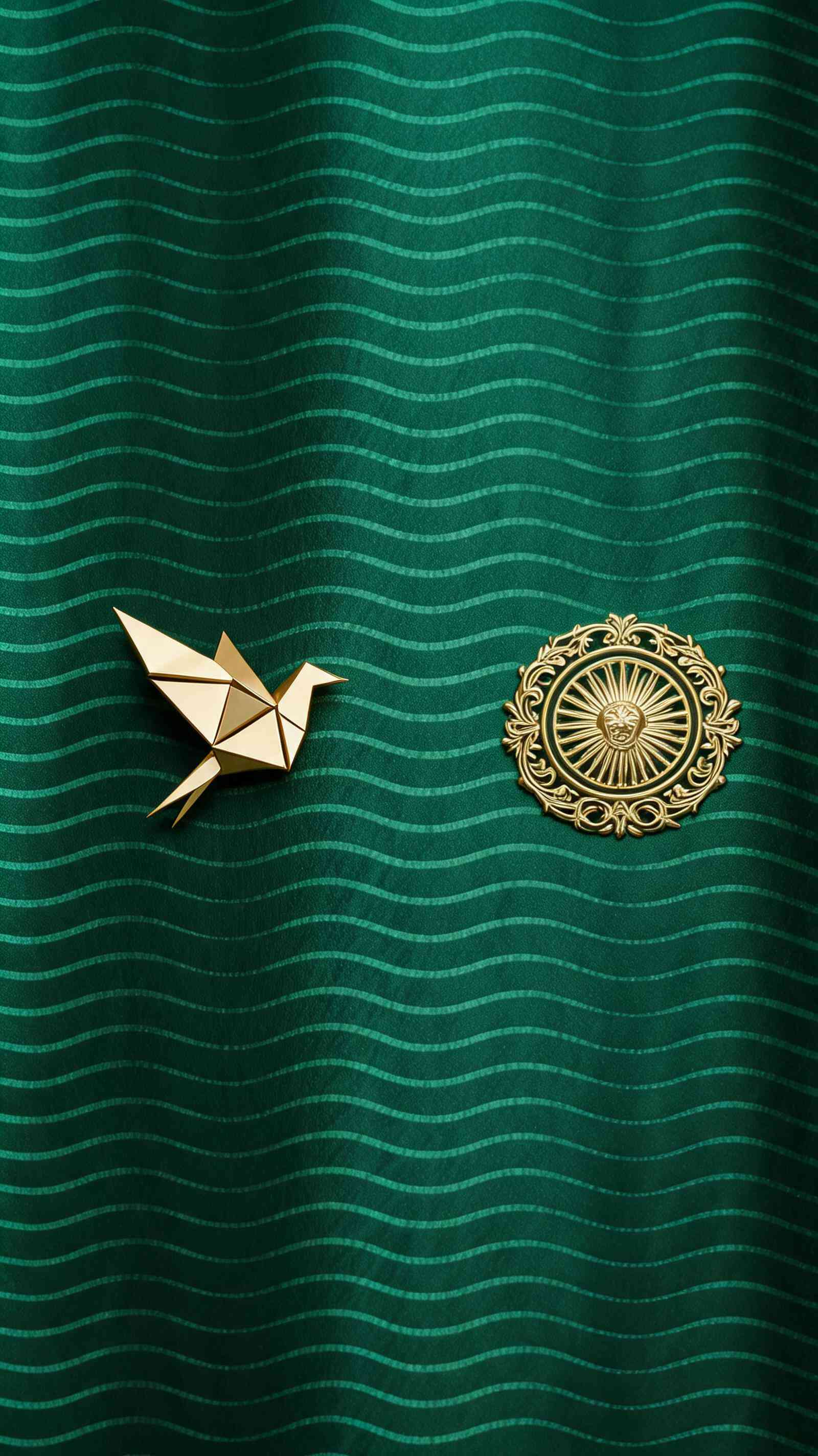 Golden Origami Crane & Sun Emblem - 4K Background