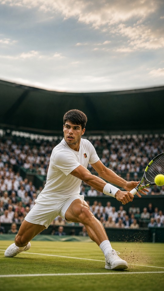 Carlos Alcaraz Realistic Tennis Action - 4K Wallpaper
