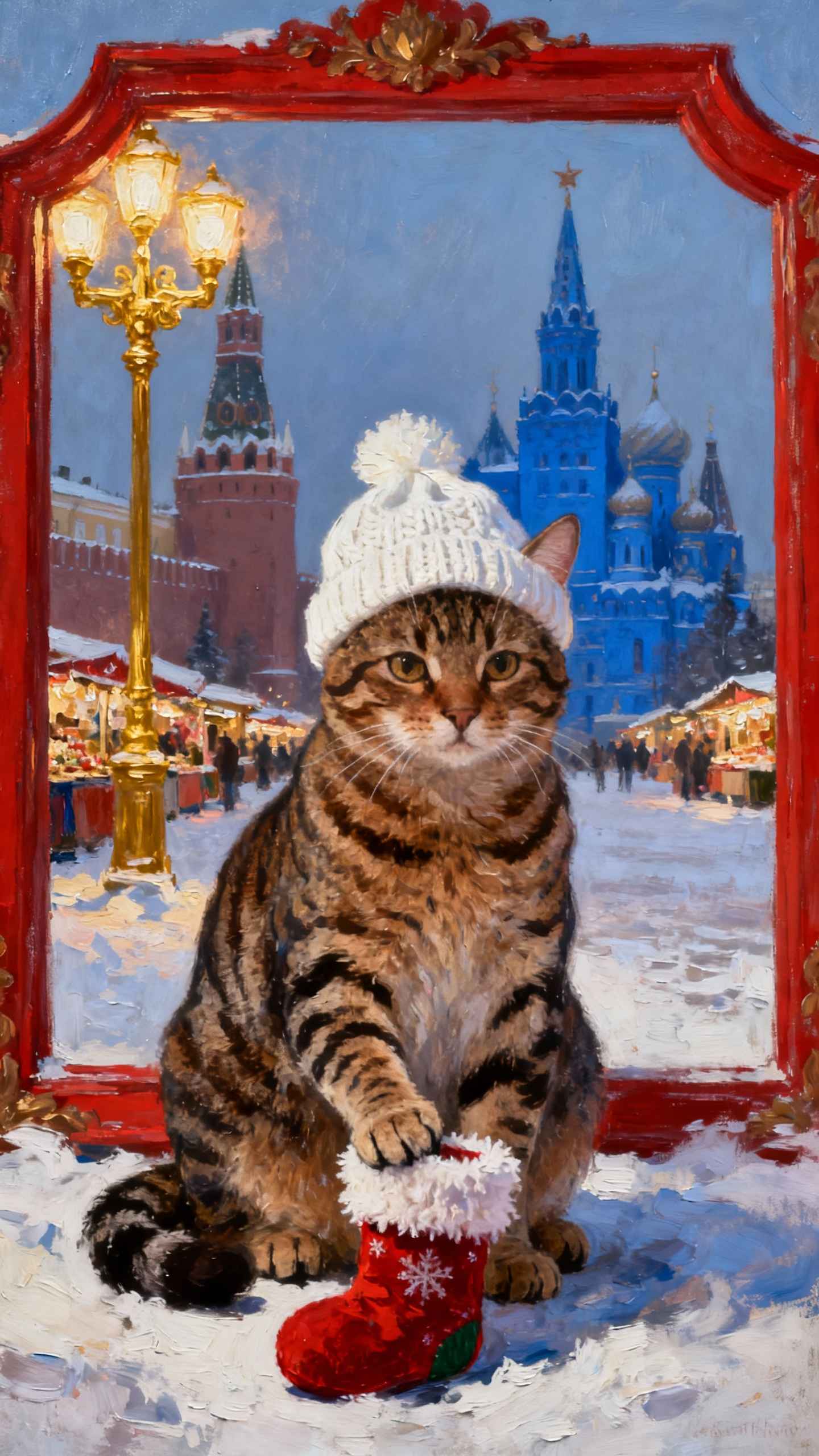 Katze auf dem Weihnachtsmarkt - 4K Hintergrundbild