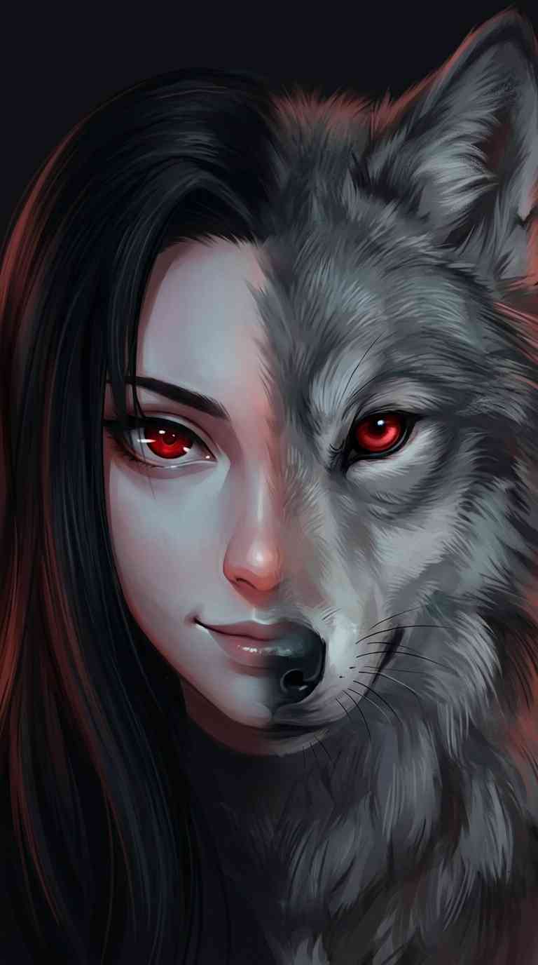 Femme Loup Visage Divisé - Fond d'écran 4K