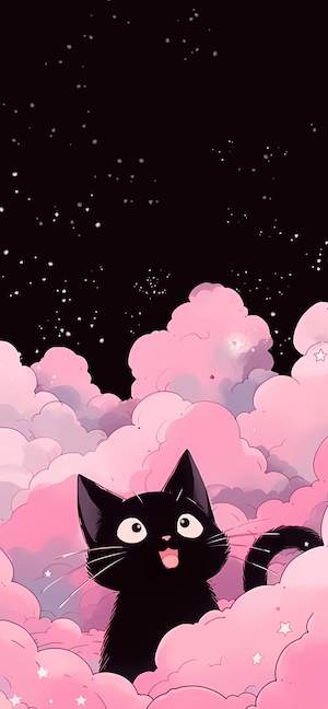 Black Cat & Pink Clouds - 4K Wallpaper