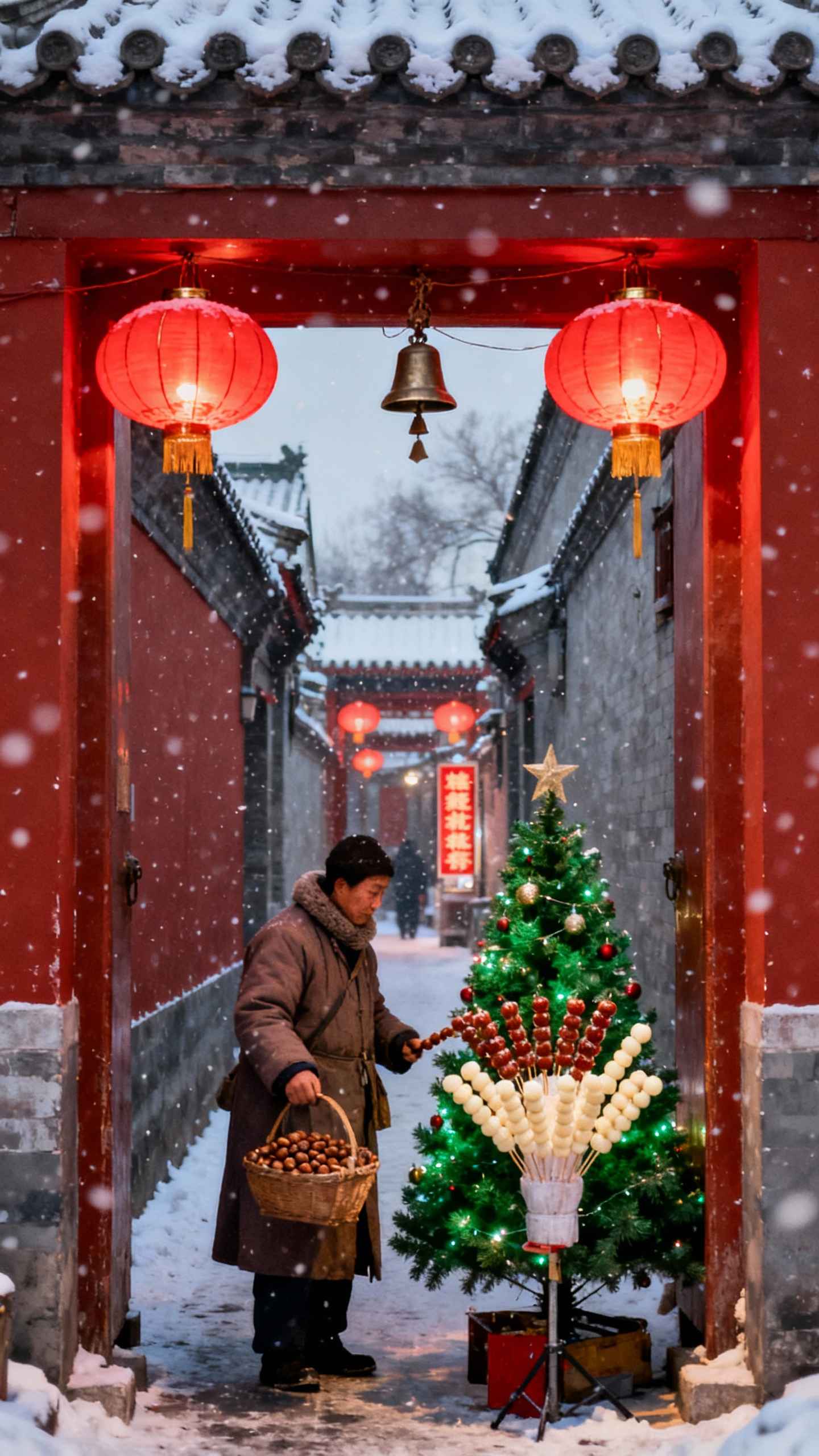 Peking Winter & Hutong Weihnachten - 4K Wallpaper