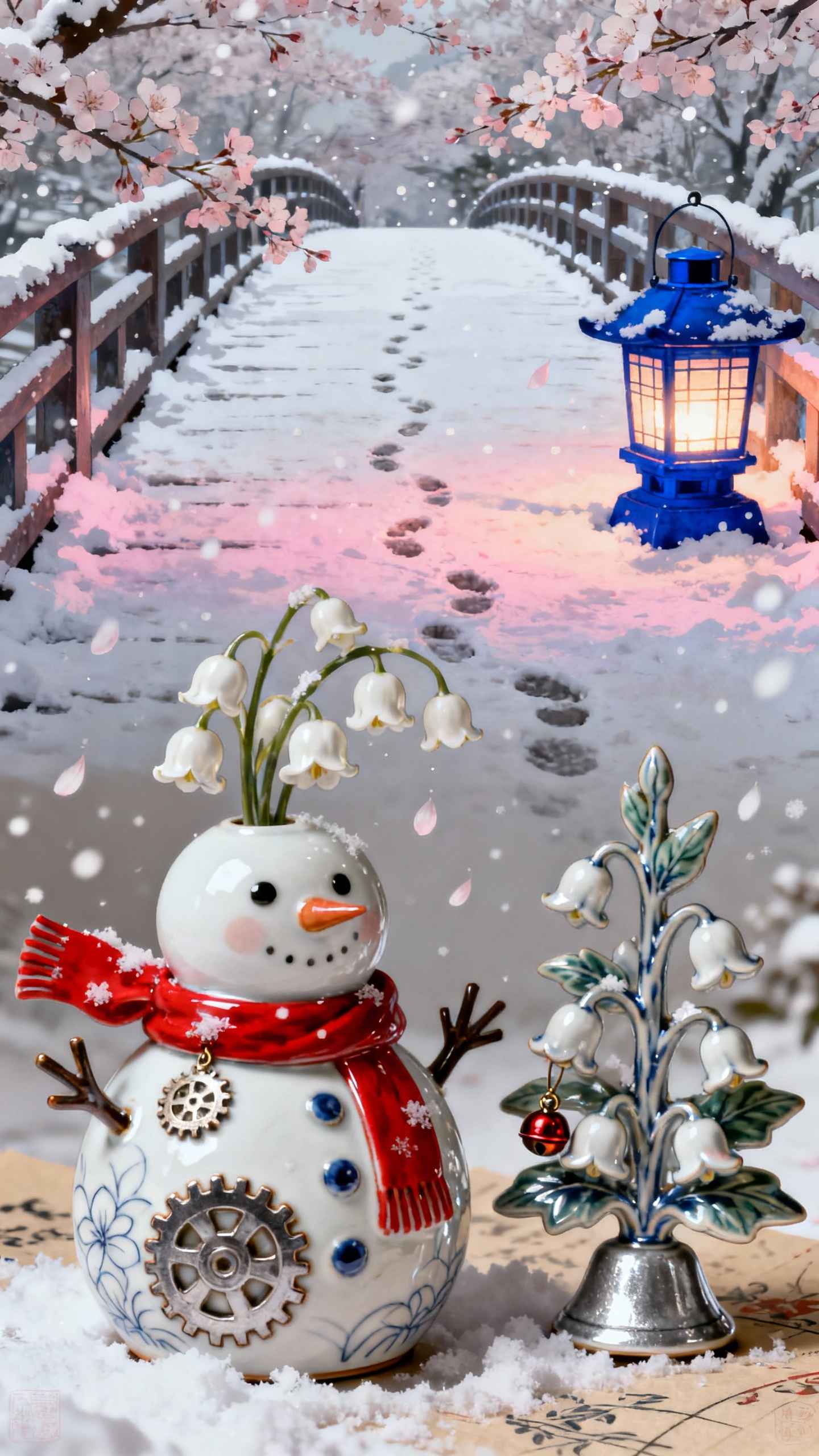 Bonhomme de Neige et Pont de Neige - 4K Arrière-plan