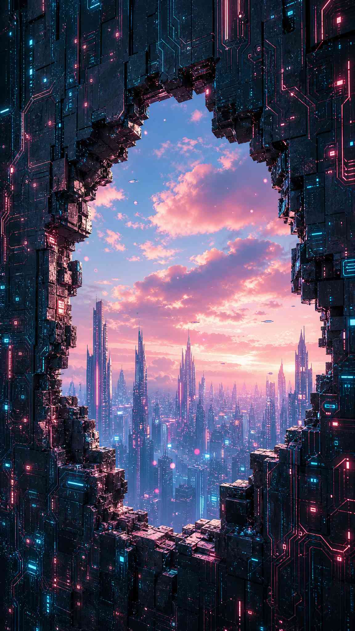 Futuristic Cyberpunk City Portal - 4K Wallpaper