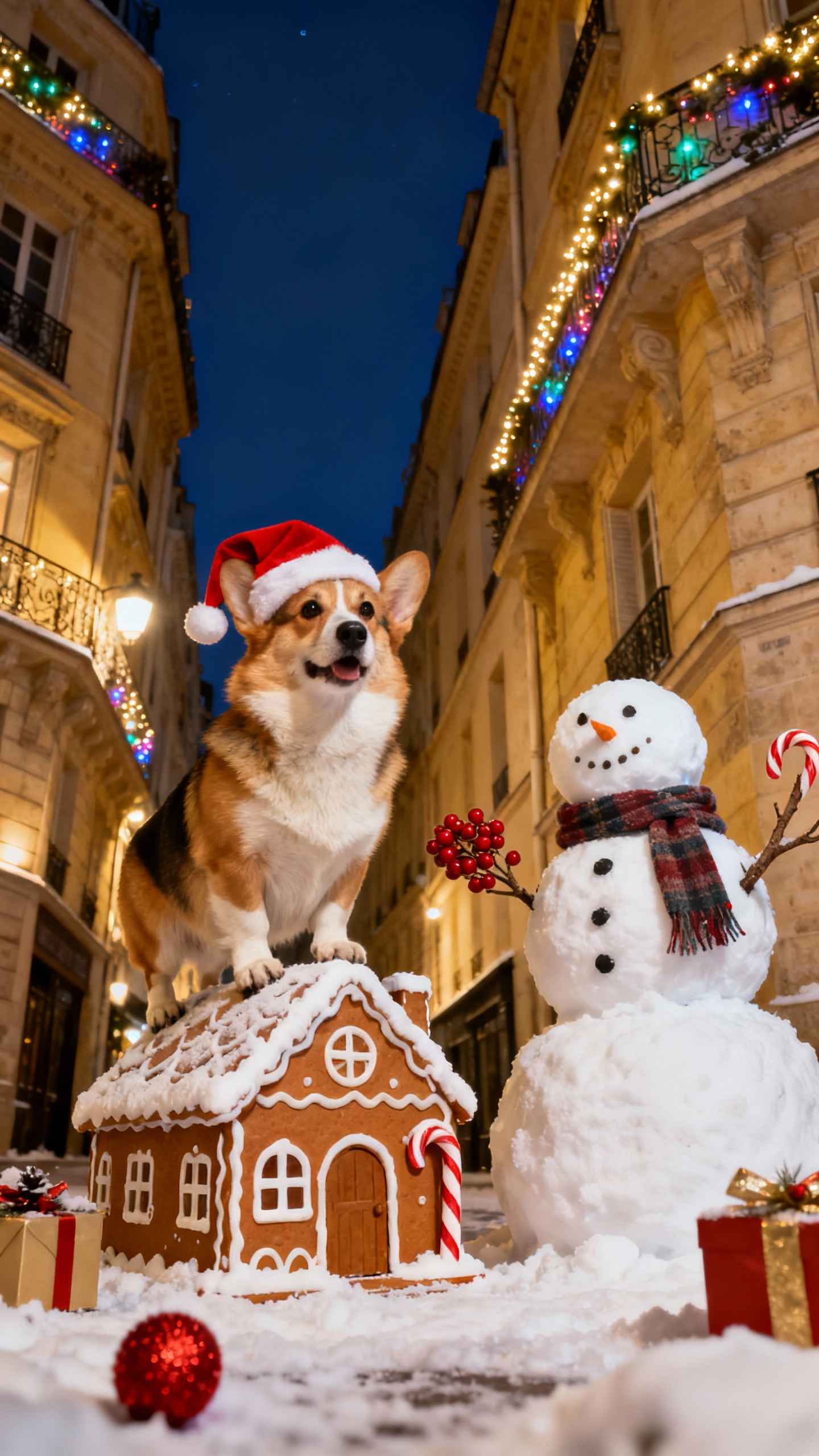 Festlicher Corgi & Lebkuchenhaus - 4K Wallpaper