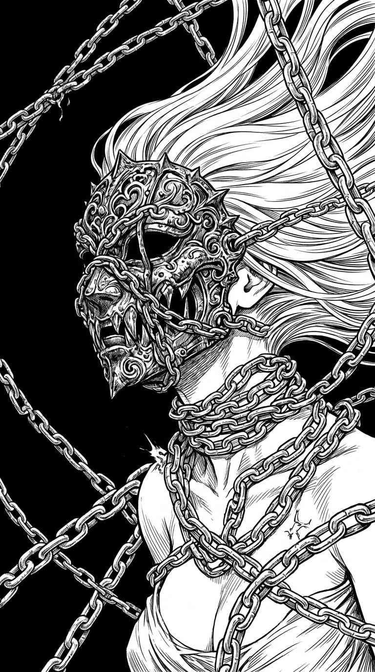 Masked Demon Girl in Chains - 4K Mobile Background