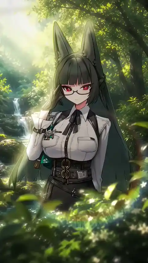 Anime Fox Girl Forest Waterfall - Live Wallpaper