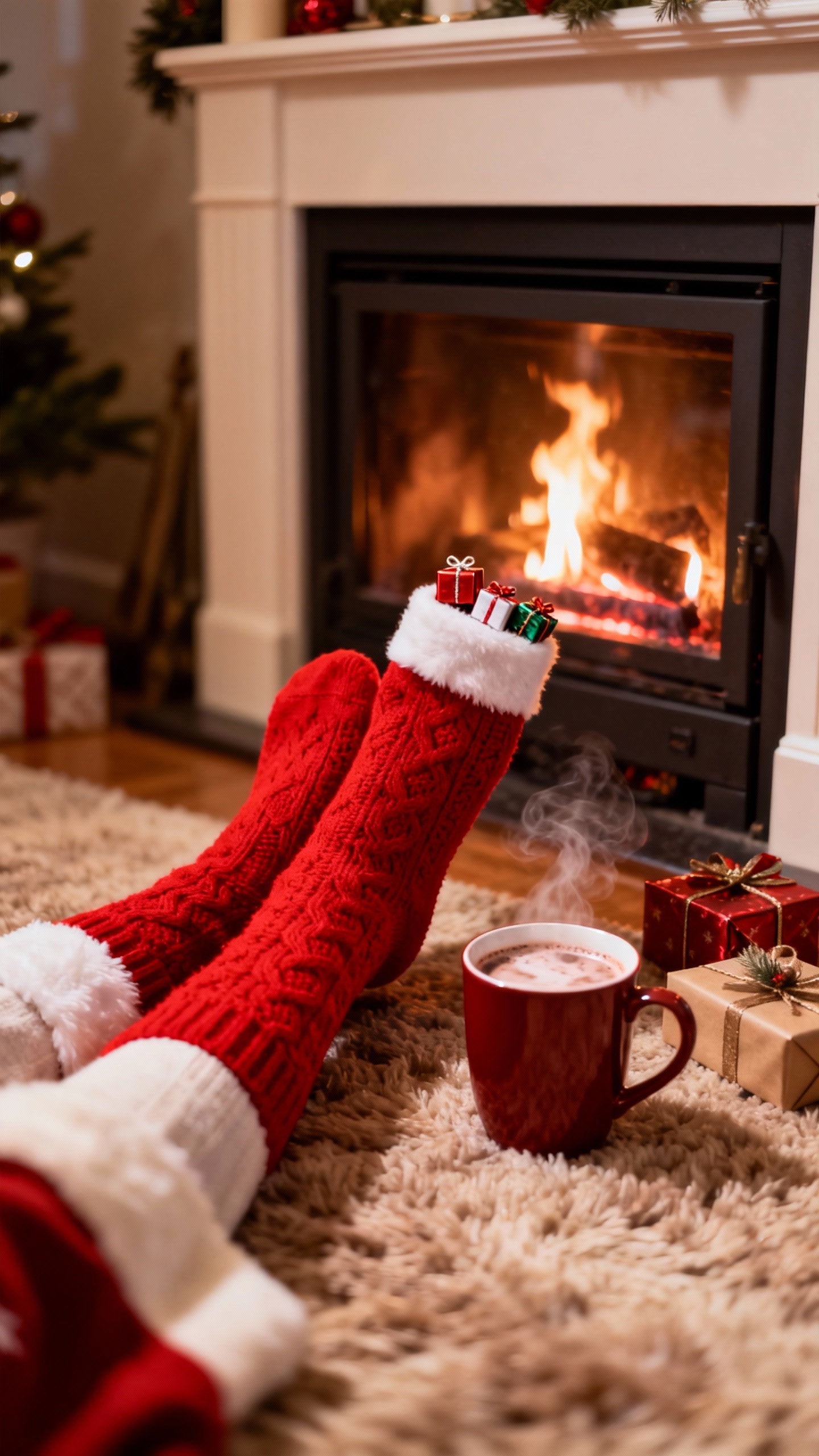 Gemütlicher Weihnachtskamin - 4K Hintergrundbild