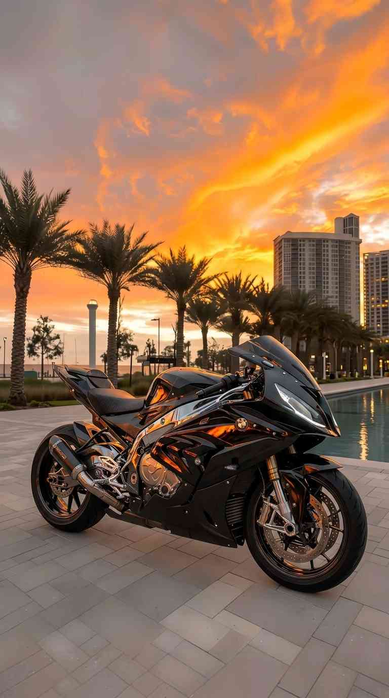 BMW S1000RR Atardecer Tropical - Fondo de Pantalla 4K