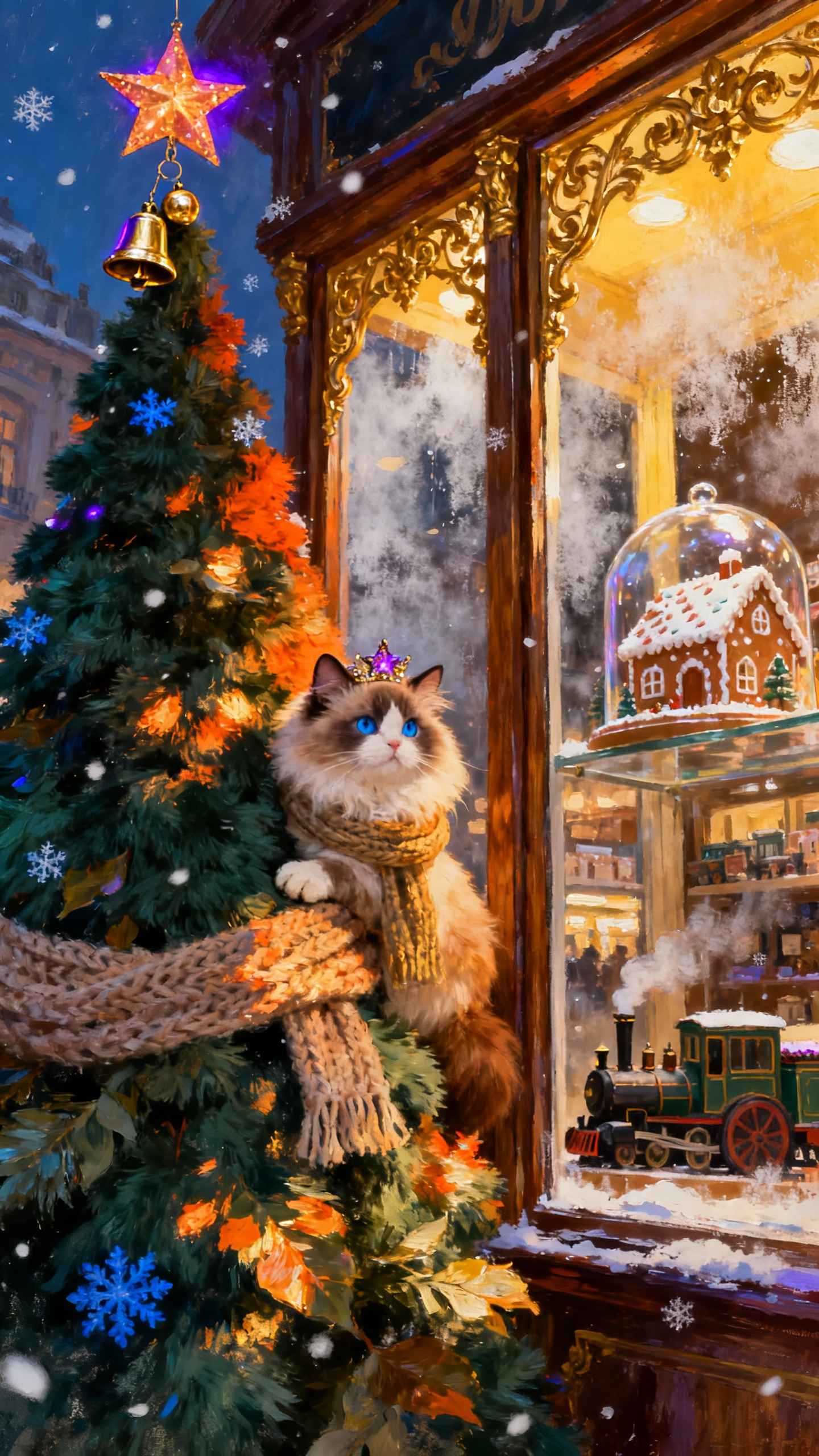 Gato Ragdoll en Escena Navideña - Fondos 4K