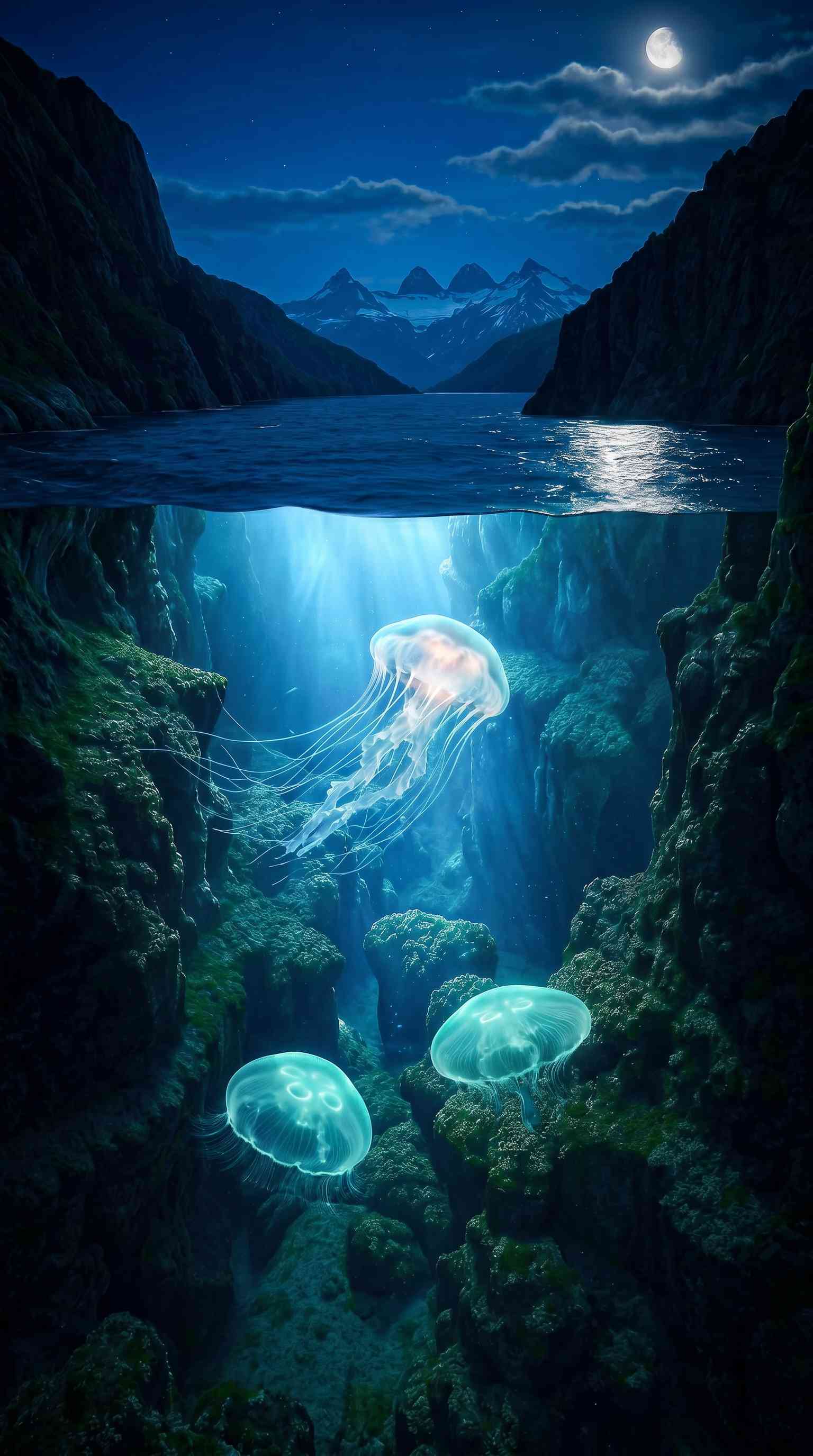 Bioluminescent Jellyfish Night Ocean - 4K Wallpaper