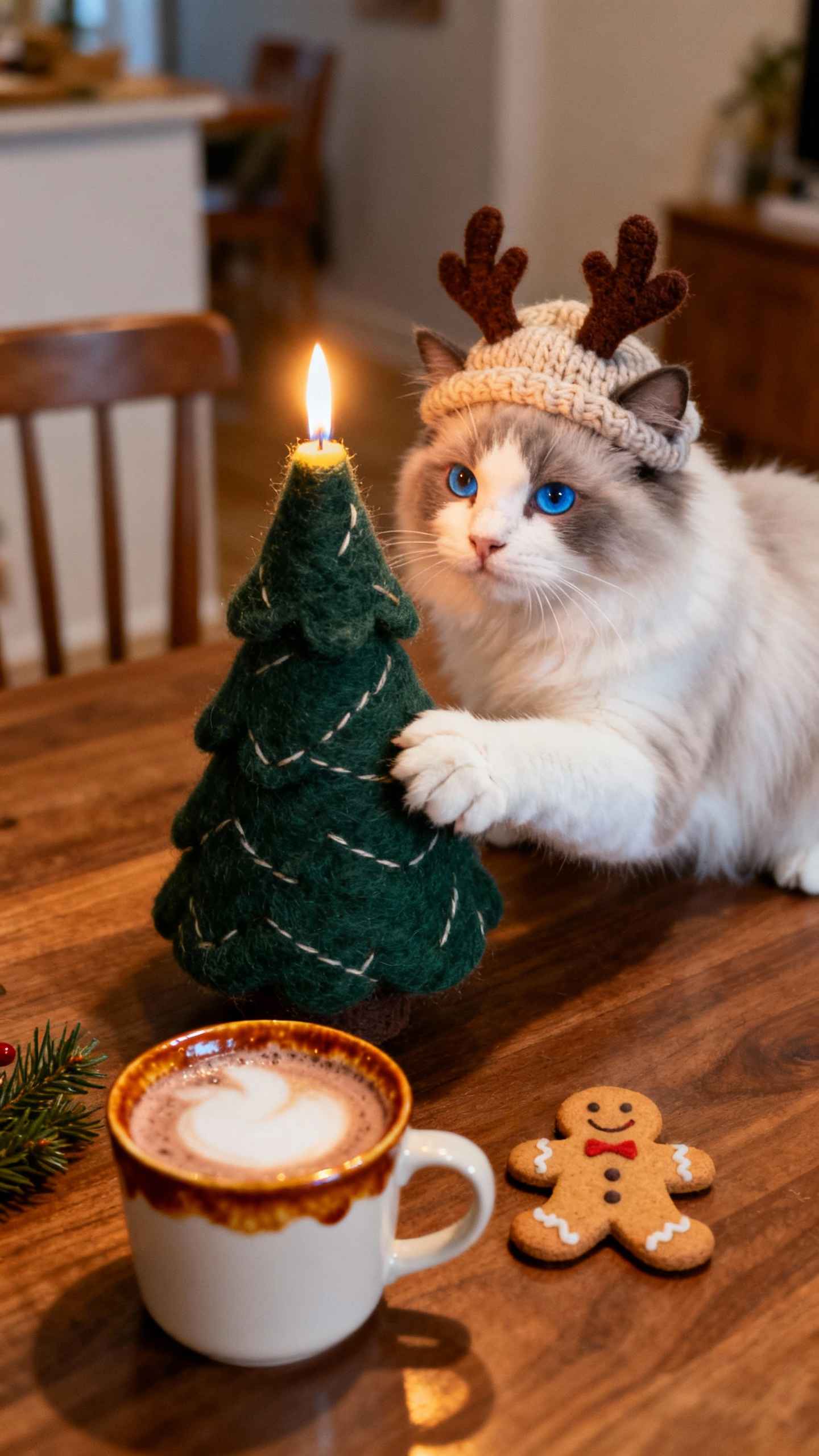 Weihnachts Ragdoll Katze - 4K Handy Wallpaper