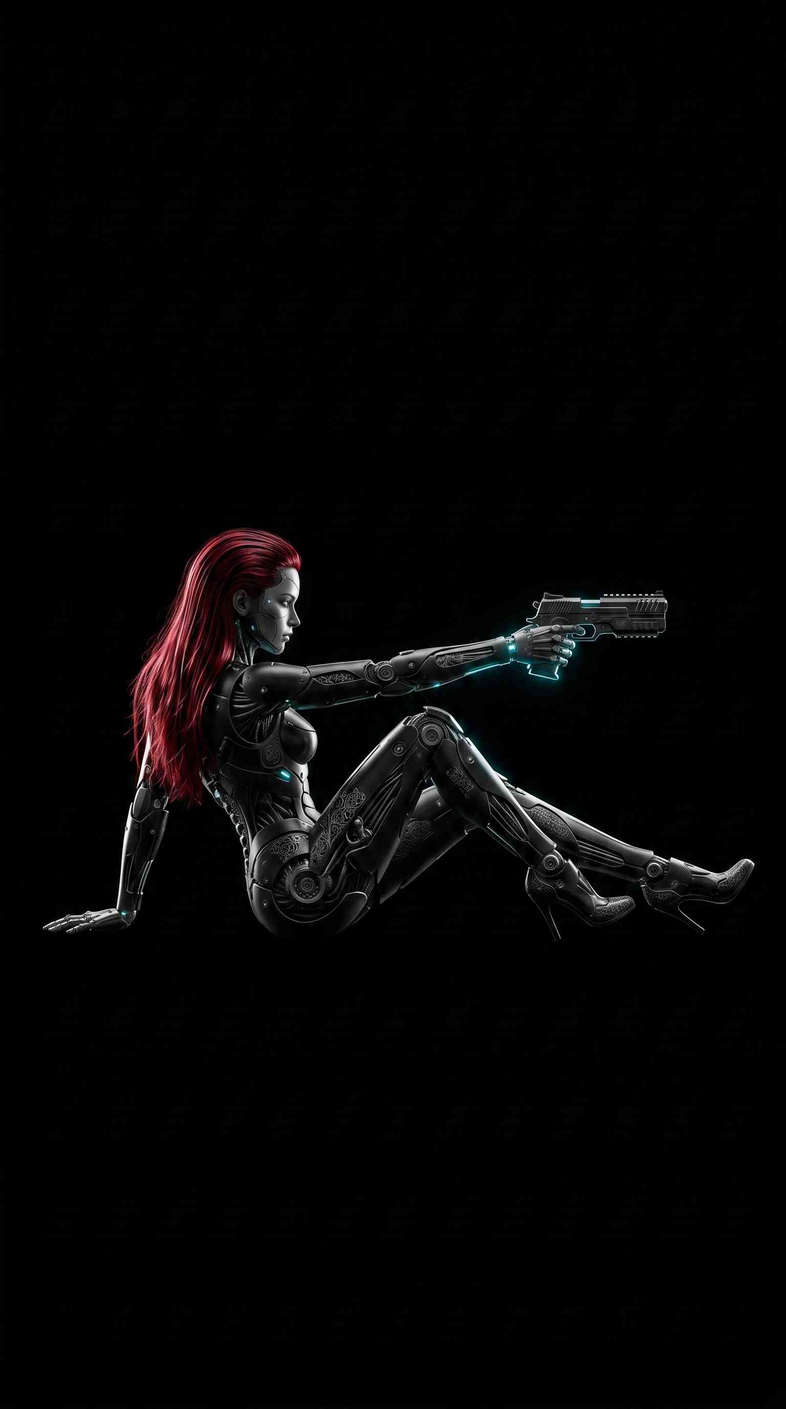Red Hair Cyborg Assassin - 4K Mobile Wallpaper