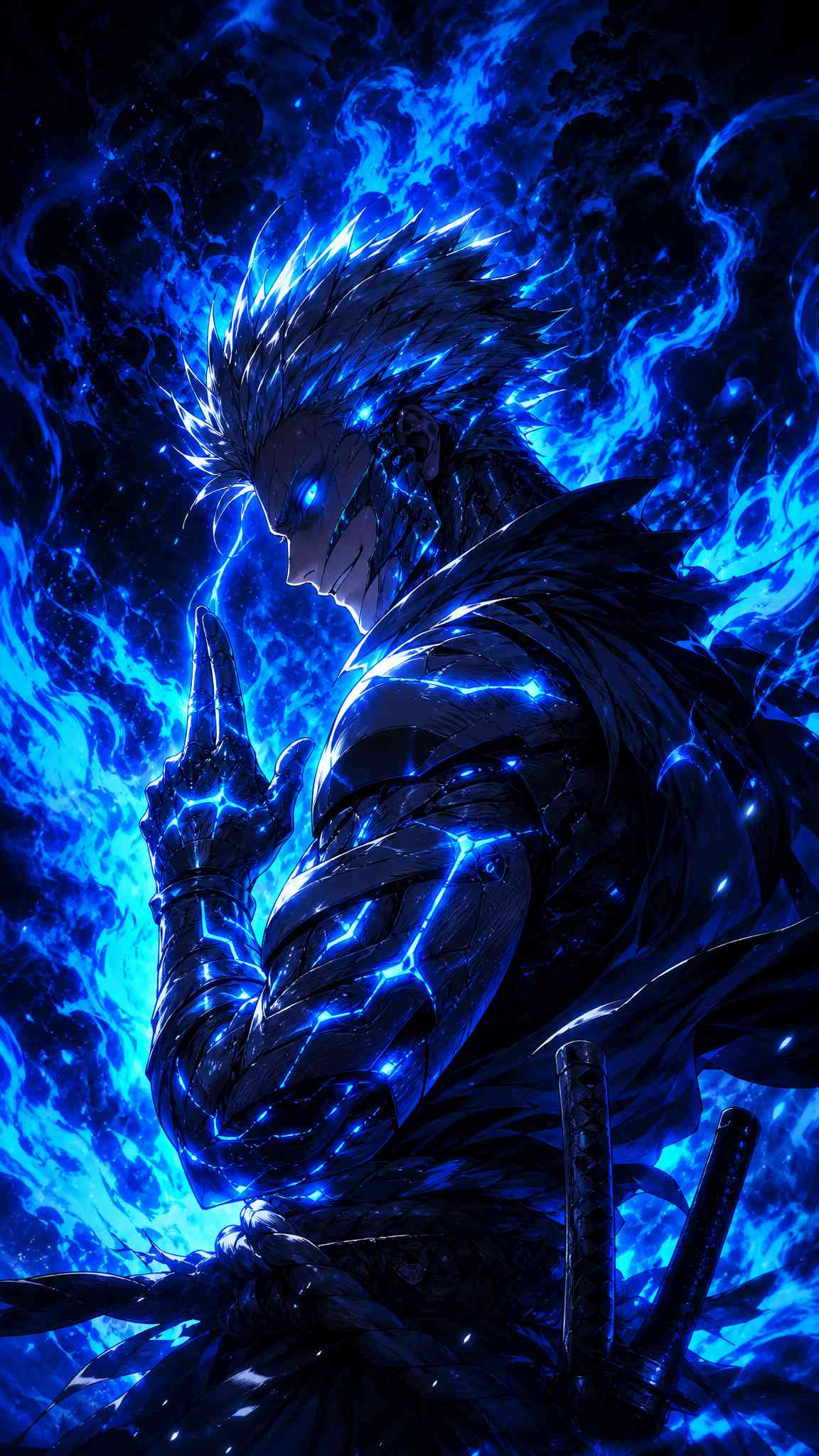 Blue Flame Cyborg Warrior - 4K Mobile Wallpaper