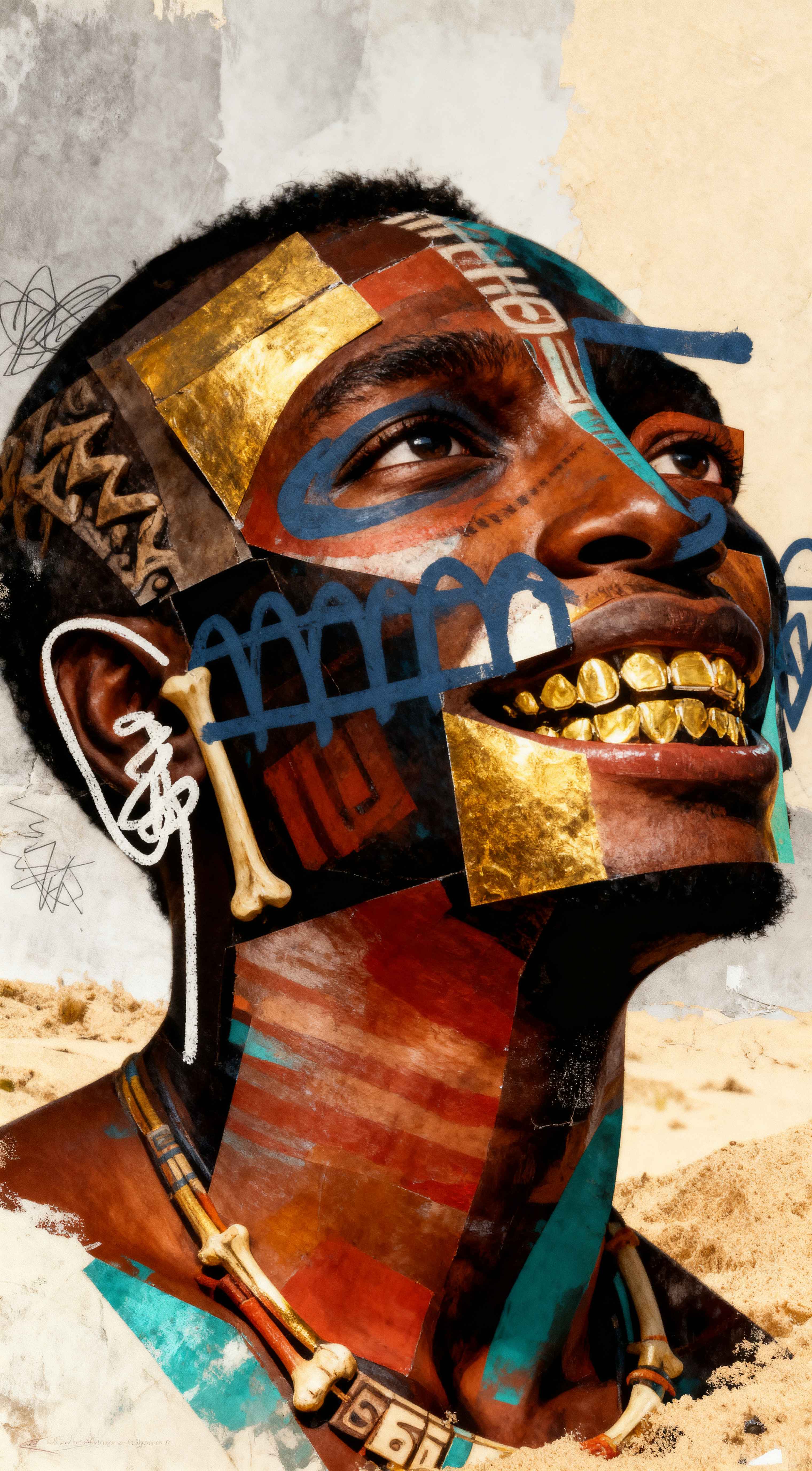 Afrikanisches Mixed-Media Porträt - 4K Wallpaper