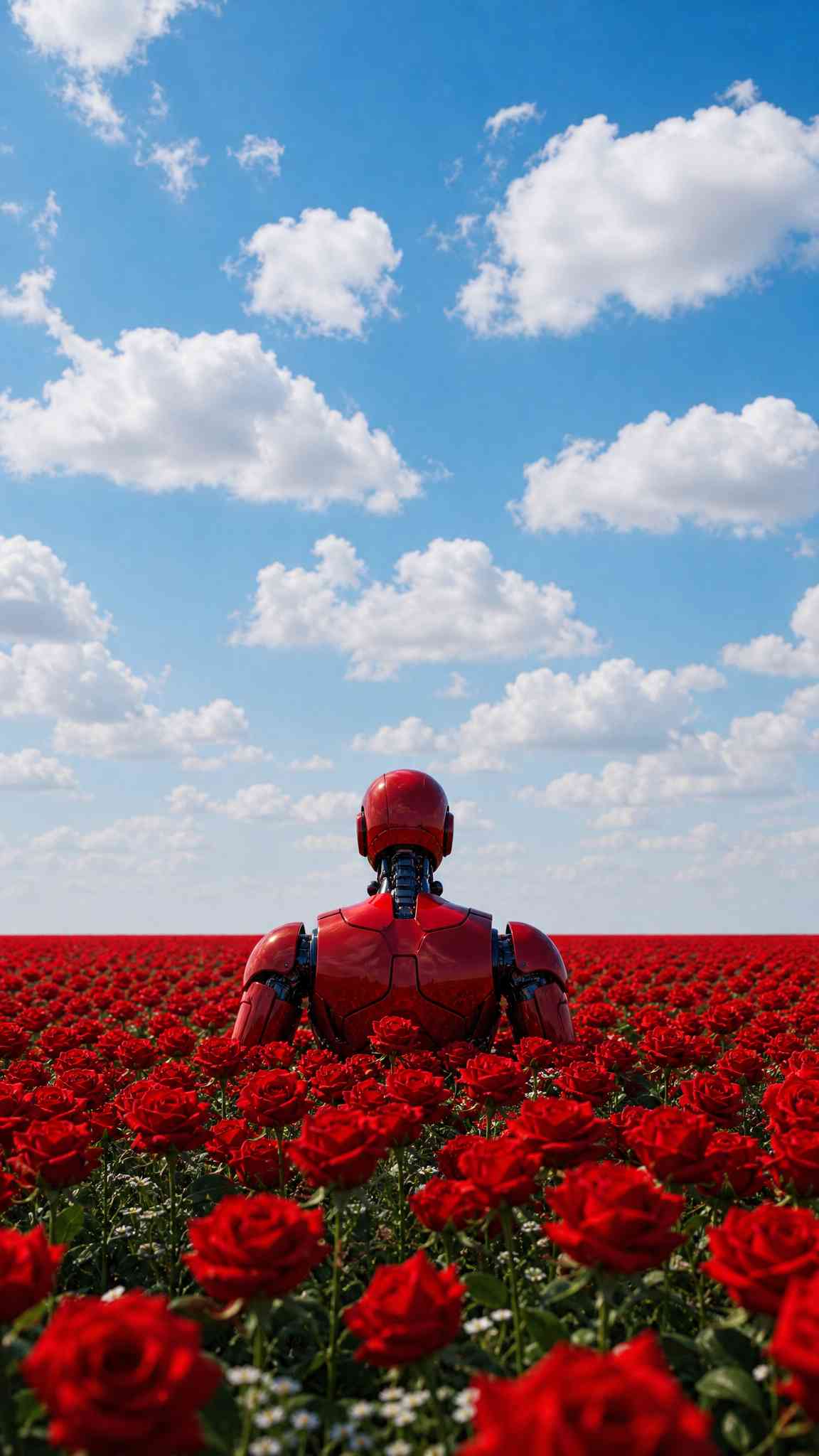 Red Robot Rose Field - 4K Phone Background
