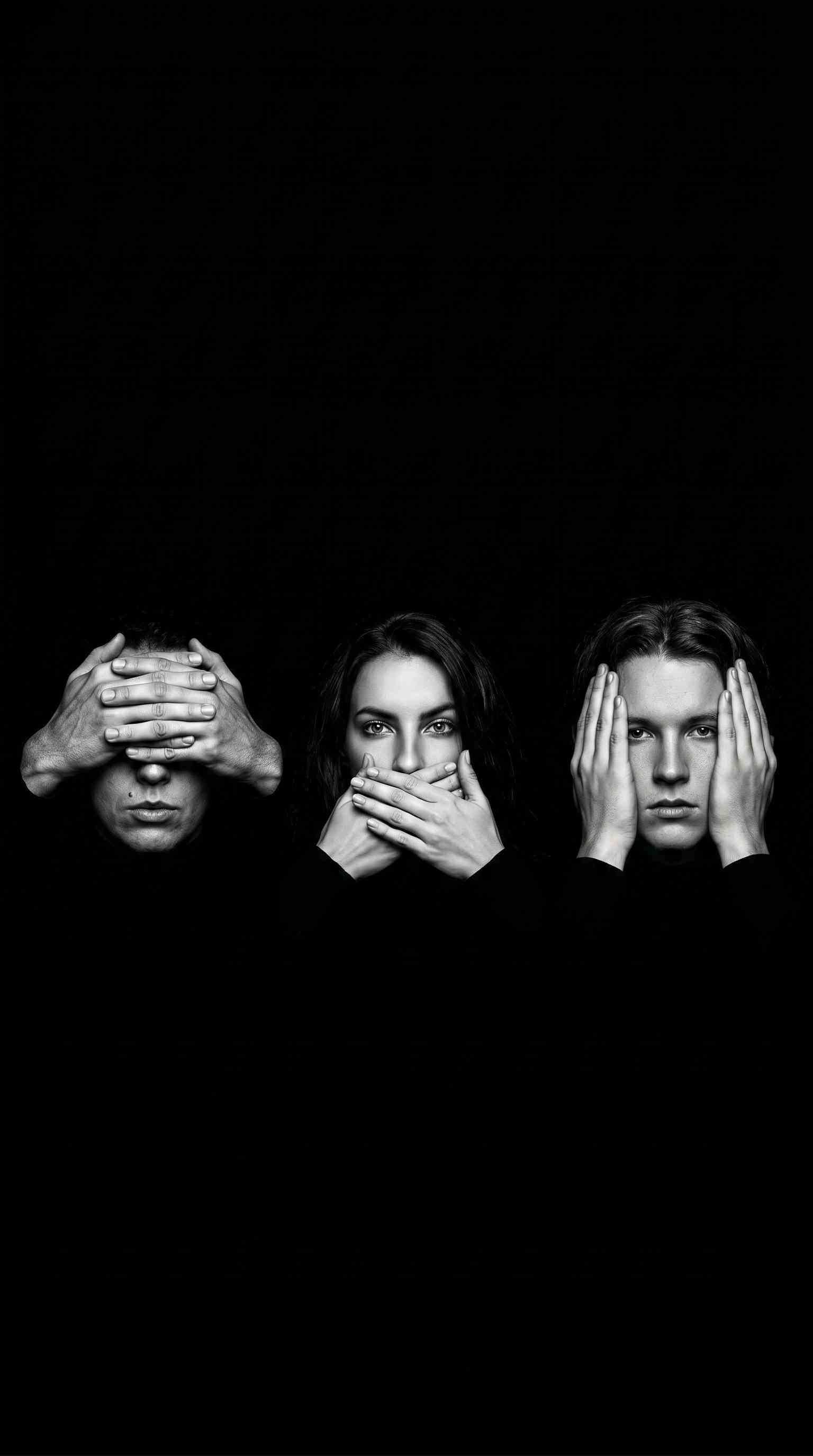 Three Wise Monkeys Minimalist - 4K Phone Wallpaper