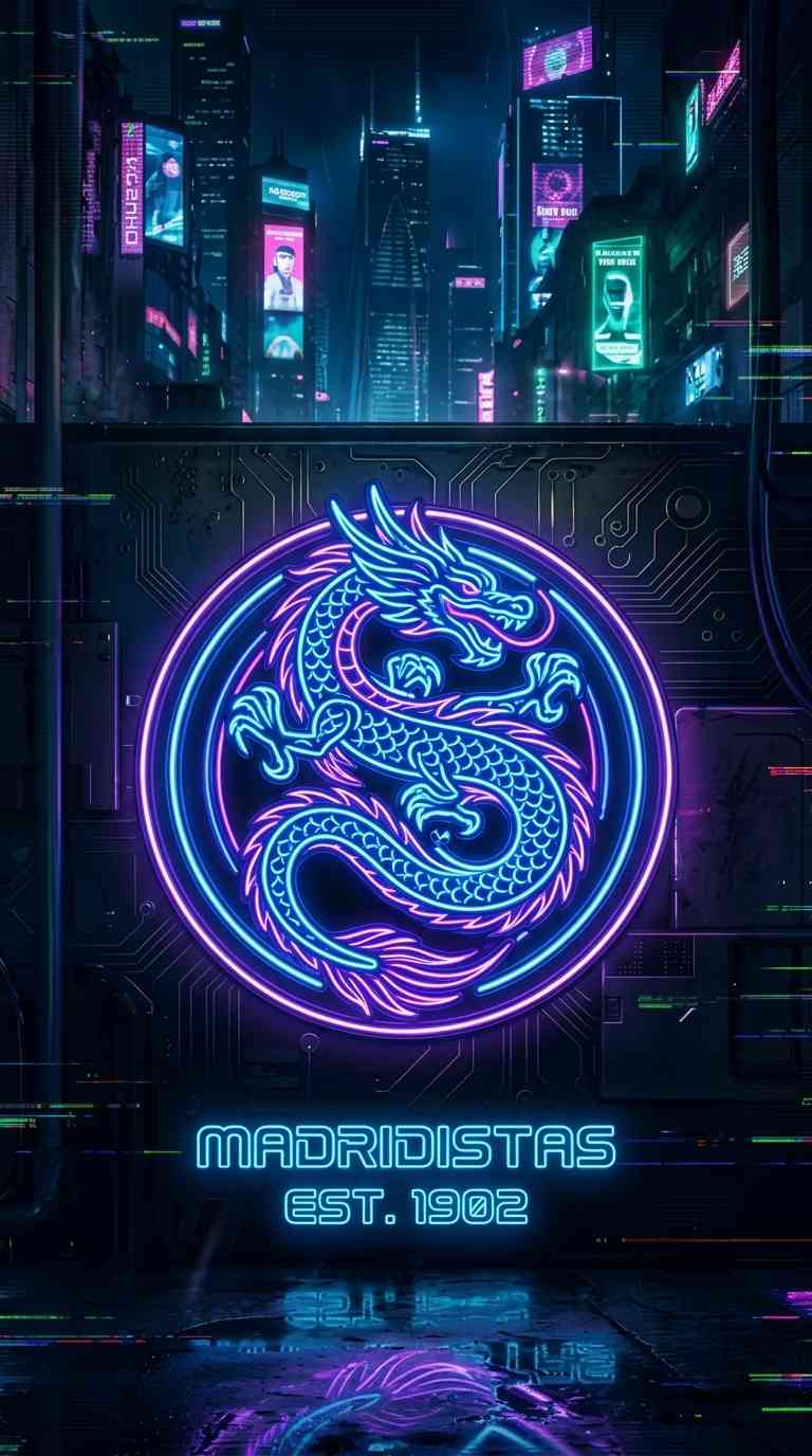 Madridistas Neon Dragon - 4K Phone Wallpaper