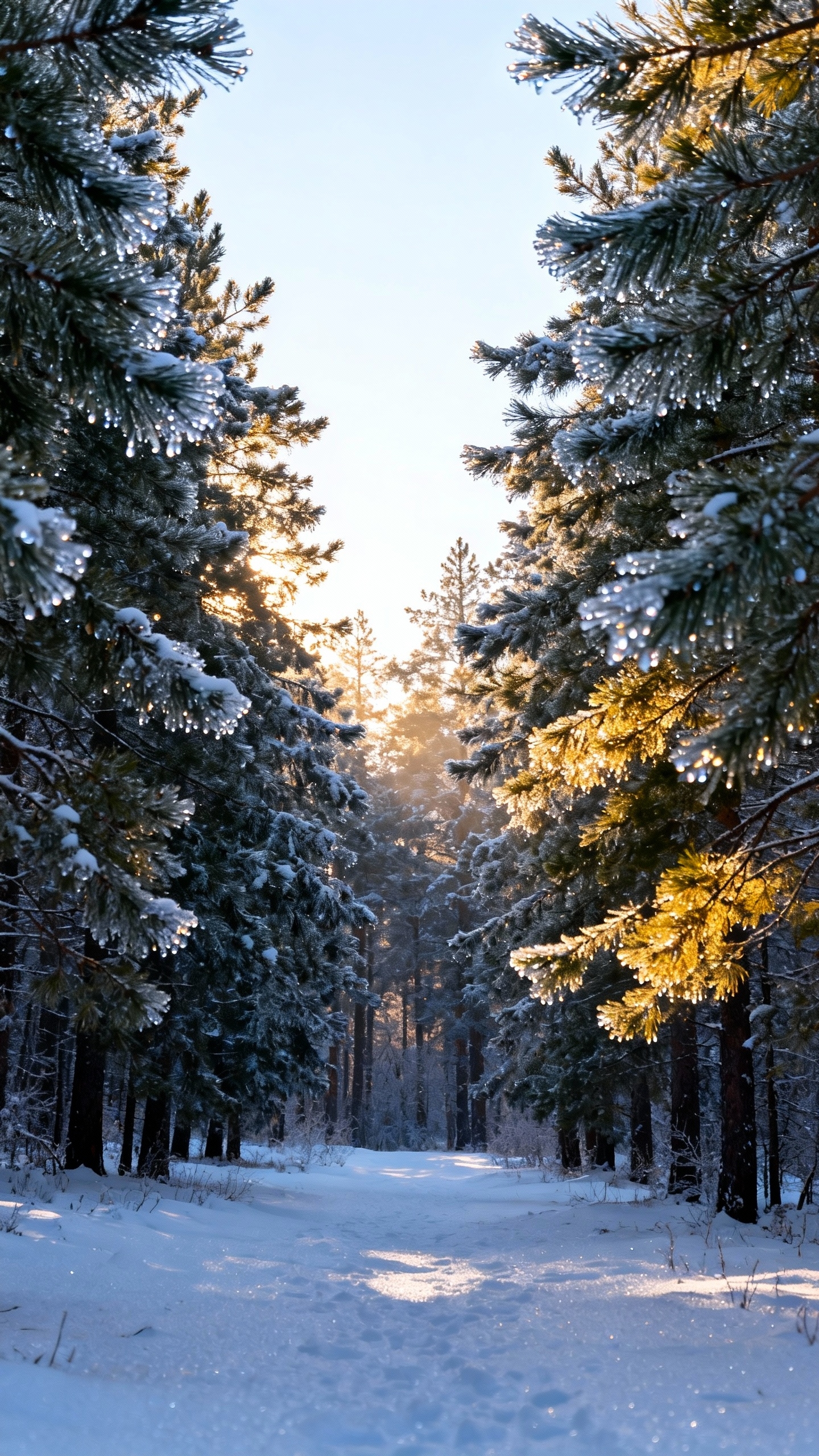 Winterwald im Sonnenaufgang - 4K Handy Wallpaper