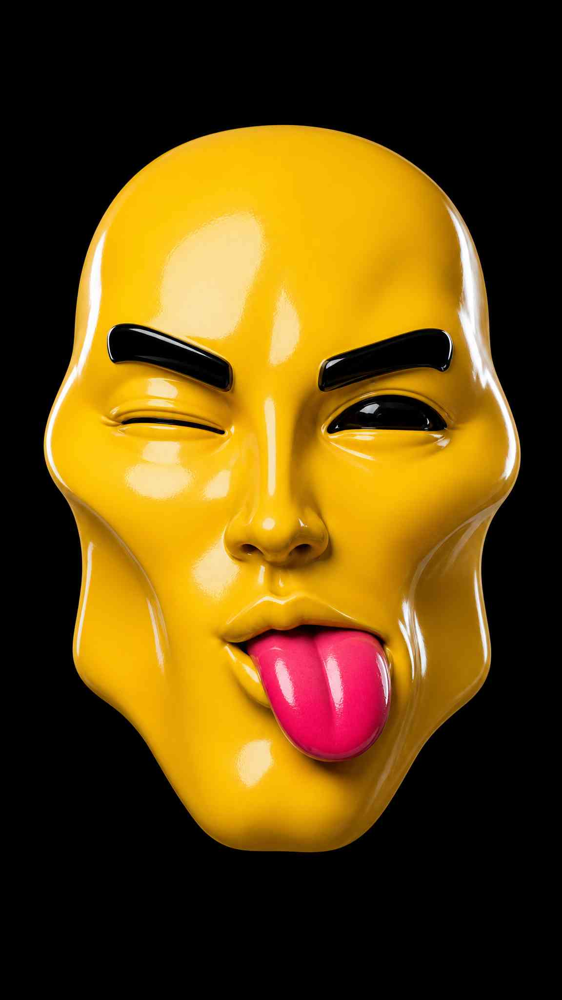 Yellow Glossy 3D Face - 4K Phone Wallpaper