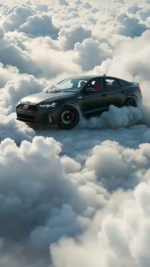 Schwarzer Audi driftet durch Wolken - Live Hintergrund
