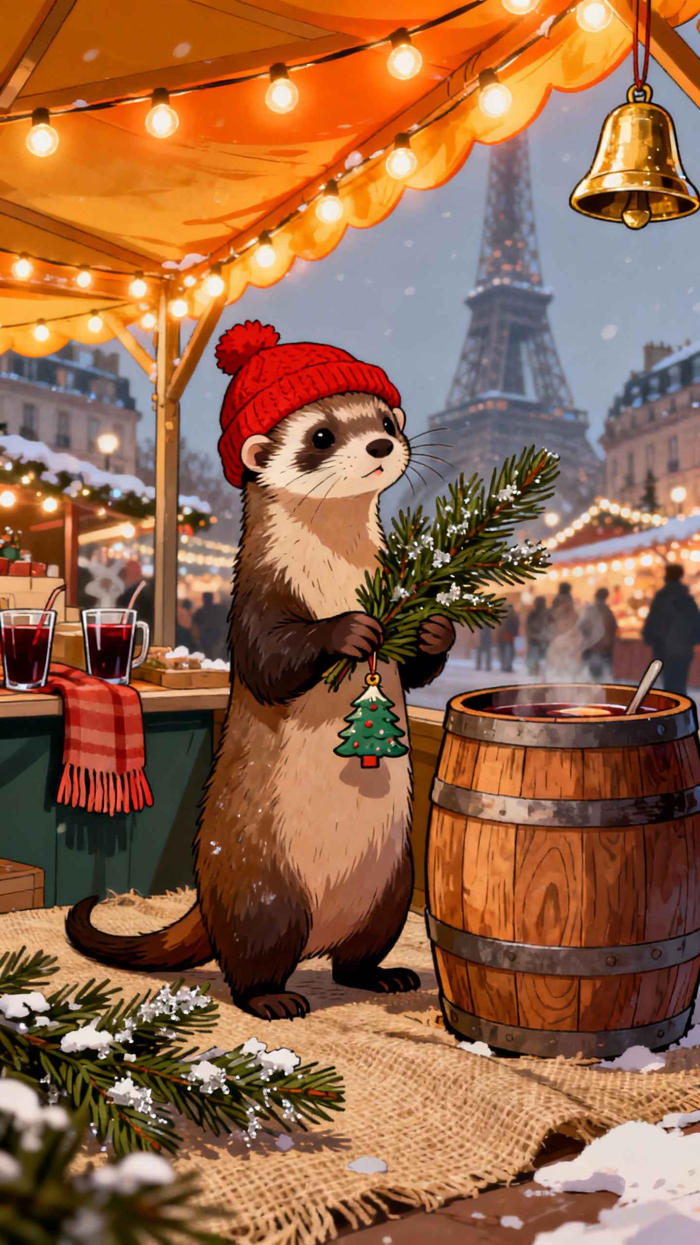 Weihnachts-Frettchen in Paris - 4K Handy Wallpaper